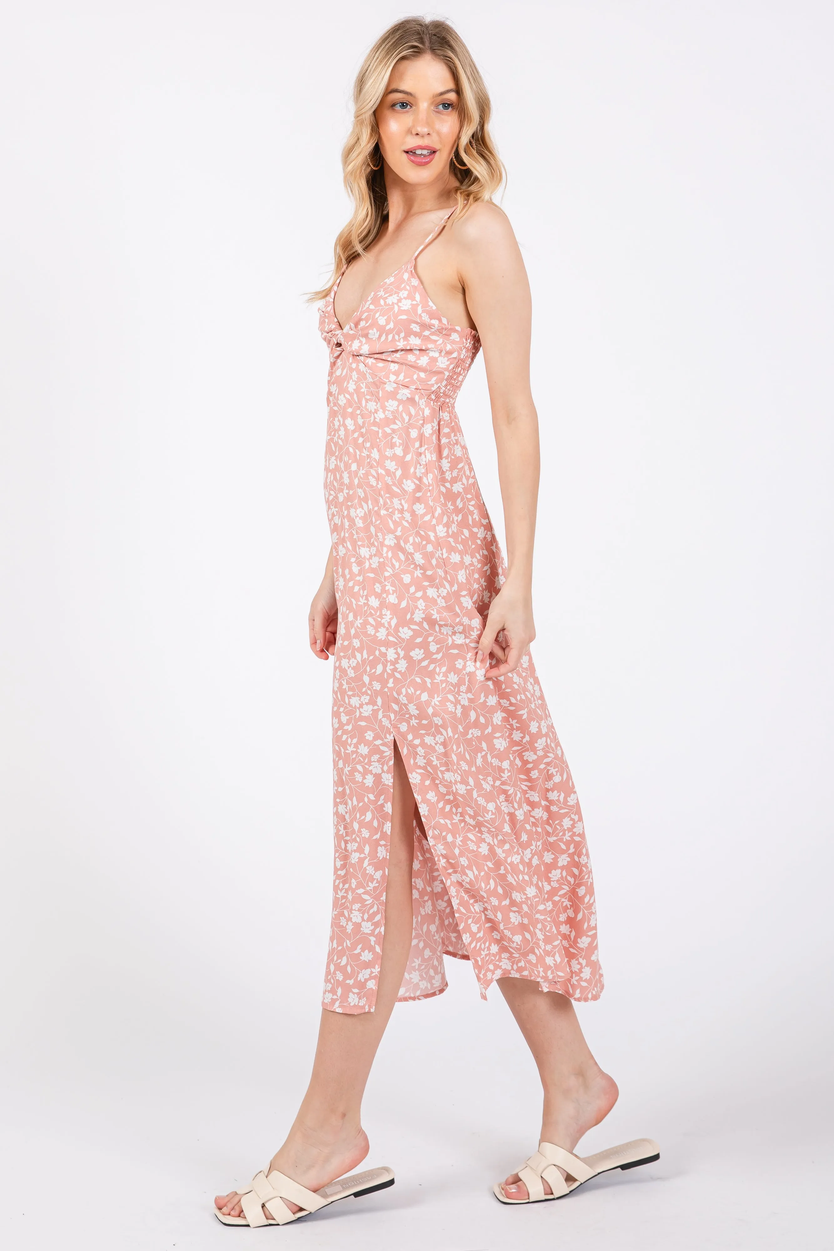Pink Floral Side Slit Midi Dress sold by Pinkblush product image thumbnail 2