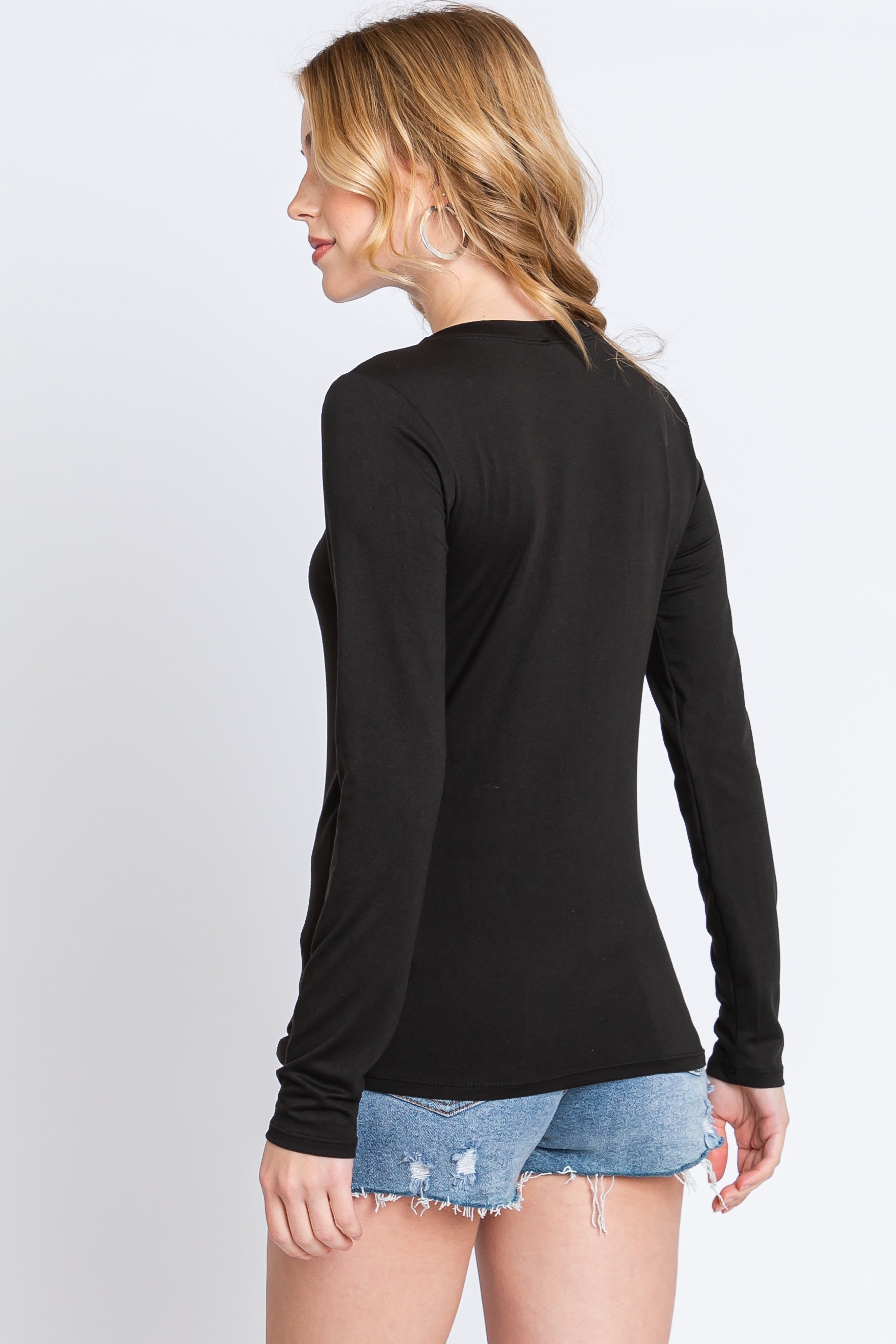 Black Waffle Knit Basic Long Sleeve Top sold by Pinkblush product image thumbnail 3