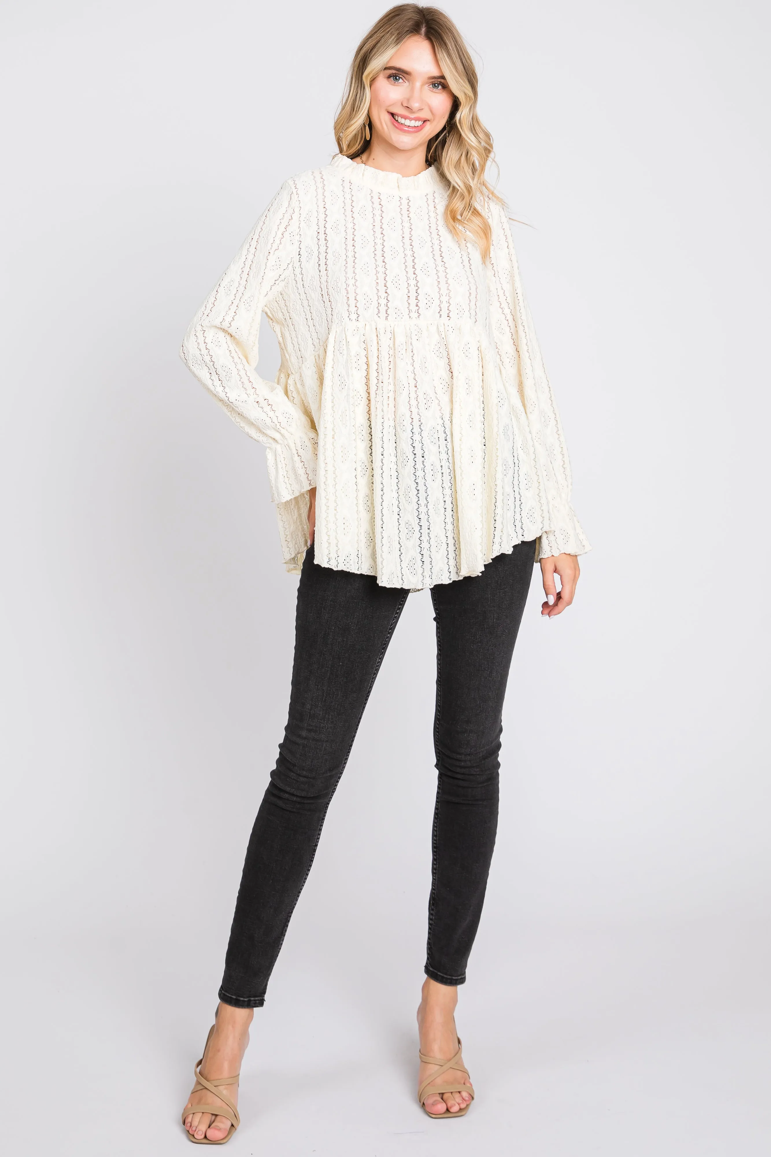 Ivory Lace Ruffled Neck Top sold by Pinkblush product image thumbnail 2