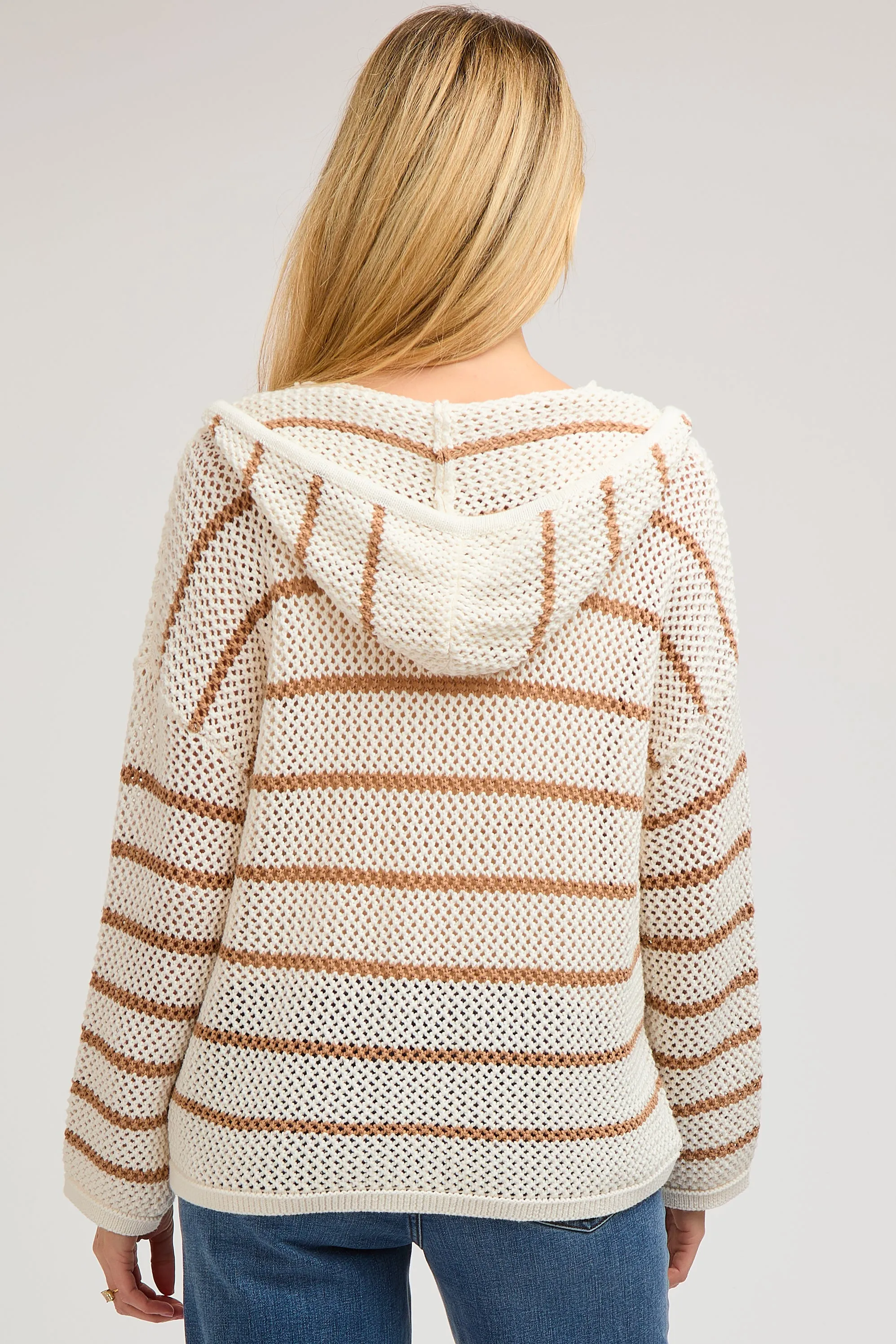 Cream Striped Open Knit Hooded Maternity Long Sleeve Top sold by Pinkblush product image thumbnail 5