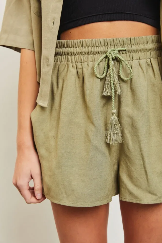 Light Olive Drawstring Shorts sold by Pinkblush product image thumbnail 5