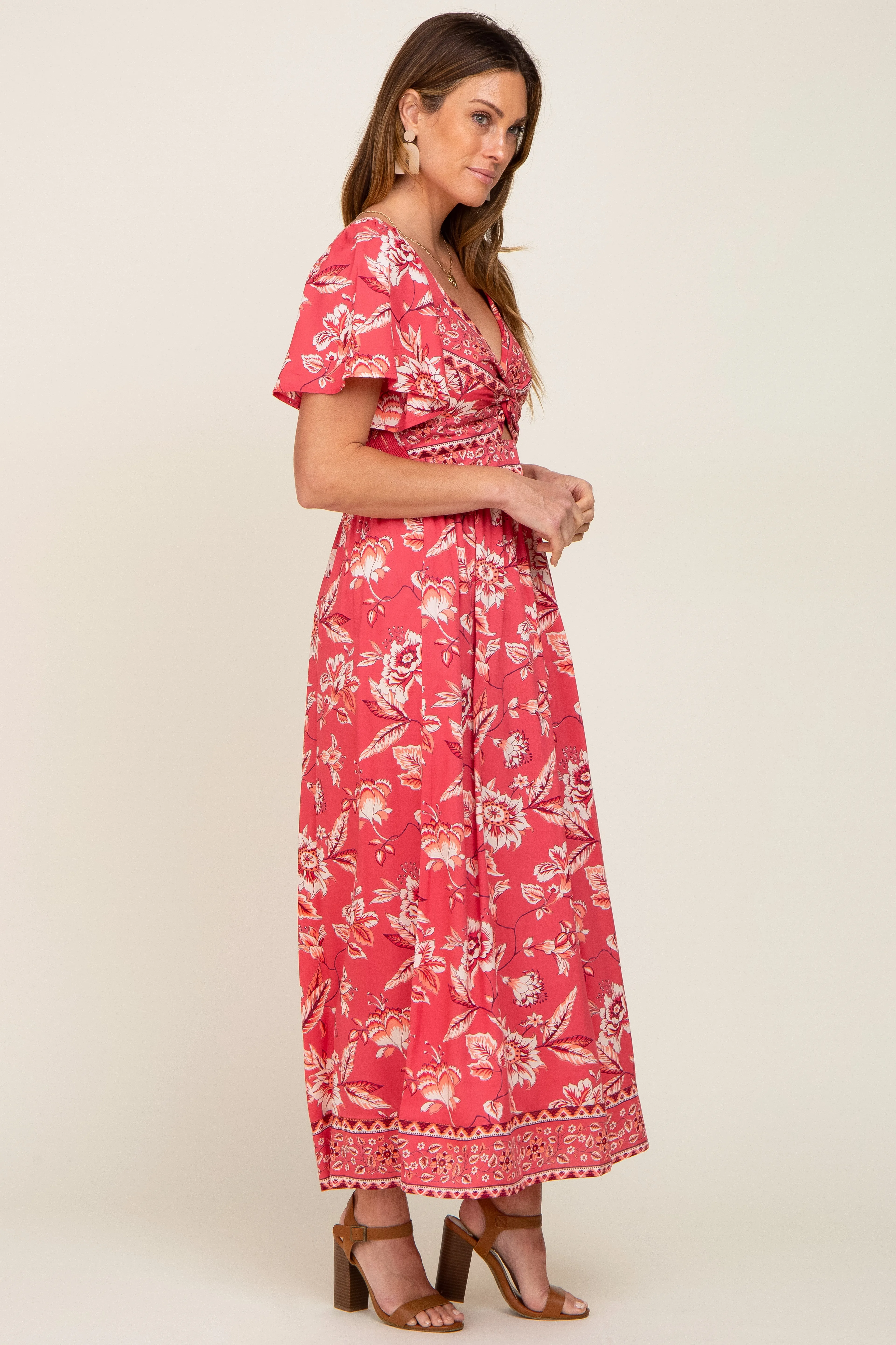 Magenta Floral Front Twist Maxi Dress sold by Pinkblush product image thumbnail 2