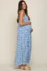 Light Blue Floral Smocked Shoulder Tie Maternity Maxi Dress sold by Pinkblush
