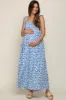 Light Blue Floral Smocked Shoulder Tie Maternity Maxi Dress sold by Pinkblush