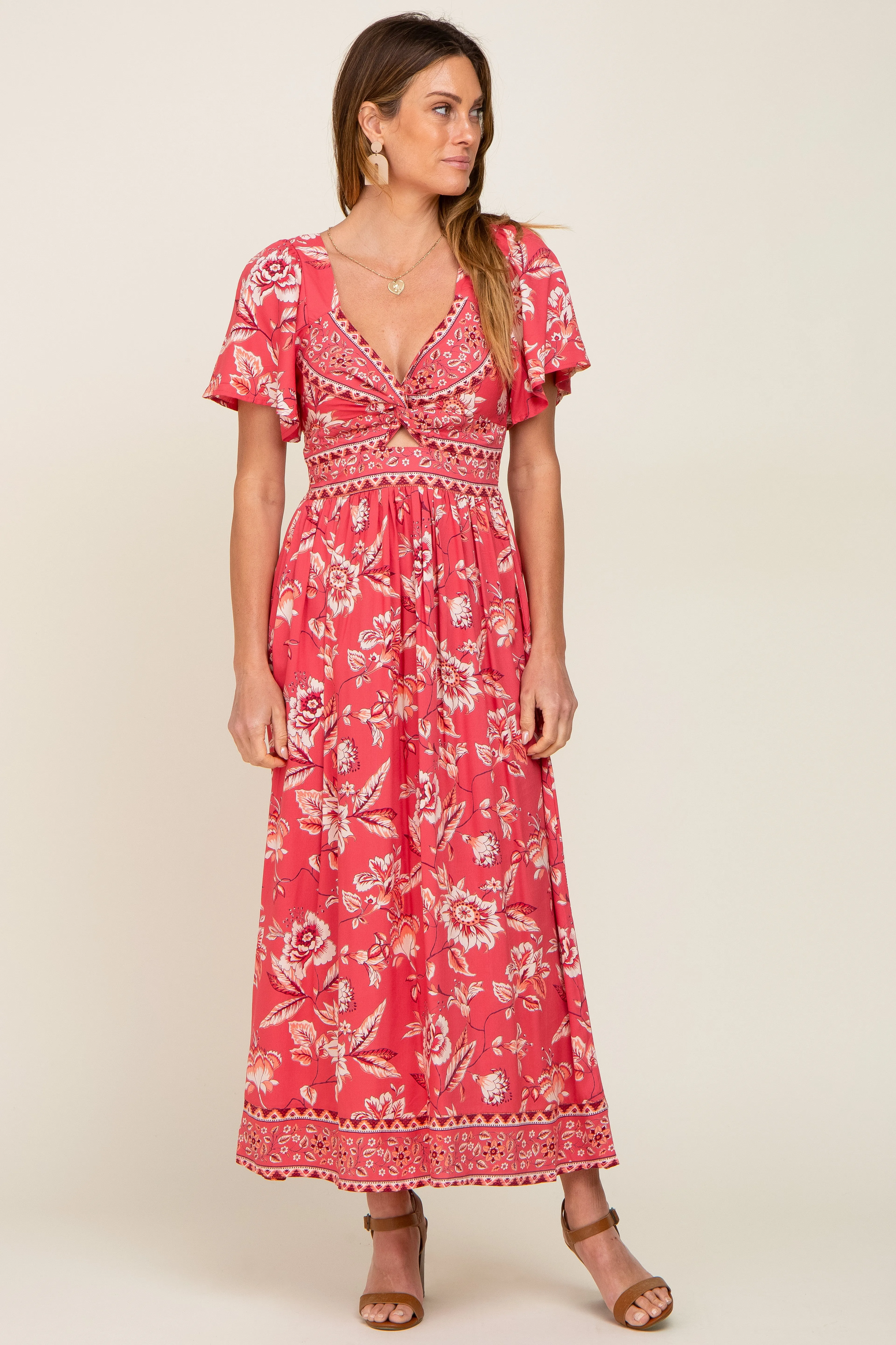 Magenta Floral Front Twist Maxi Dress sold by Pinkblush product image thumbnail 4