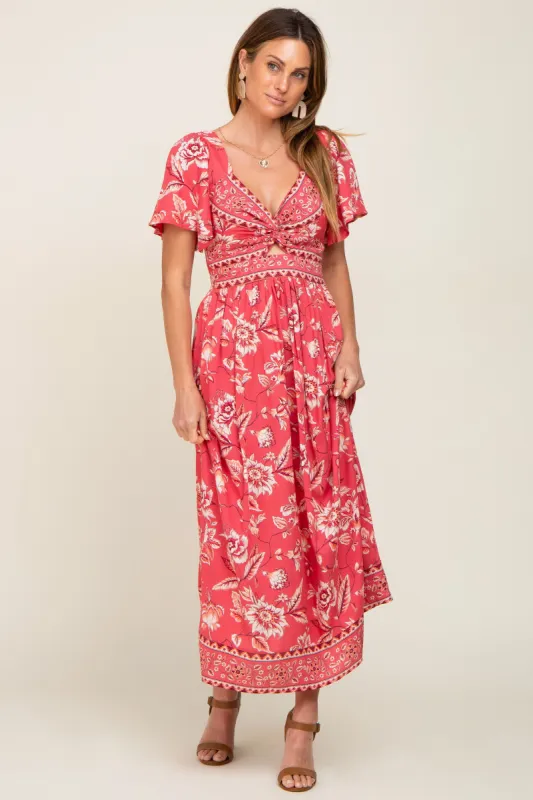 Magenta Floral Front Twist Maxi Dress sold by Pinkblush