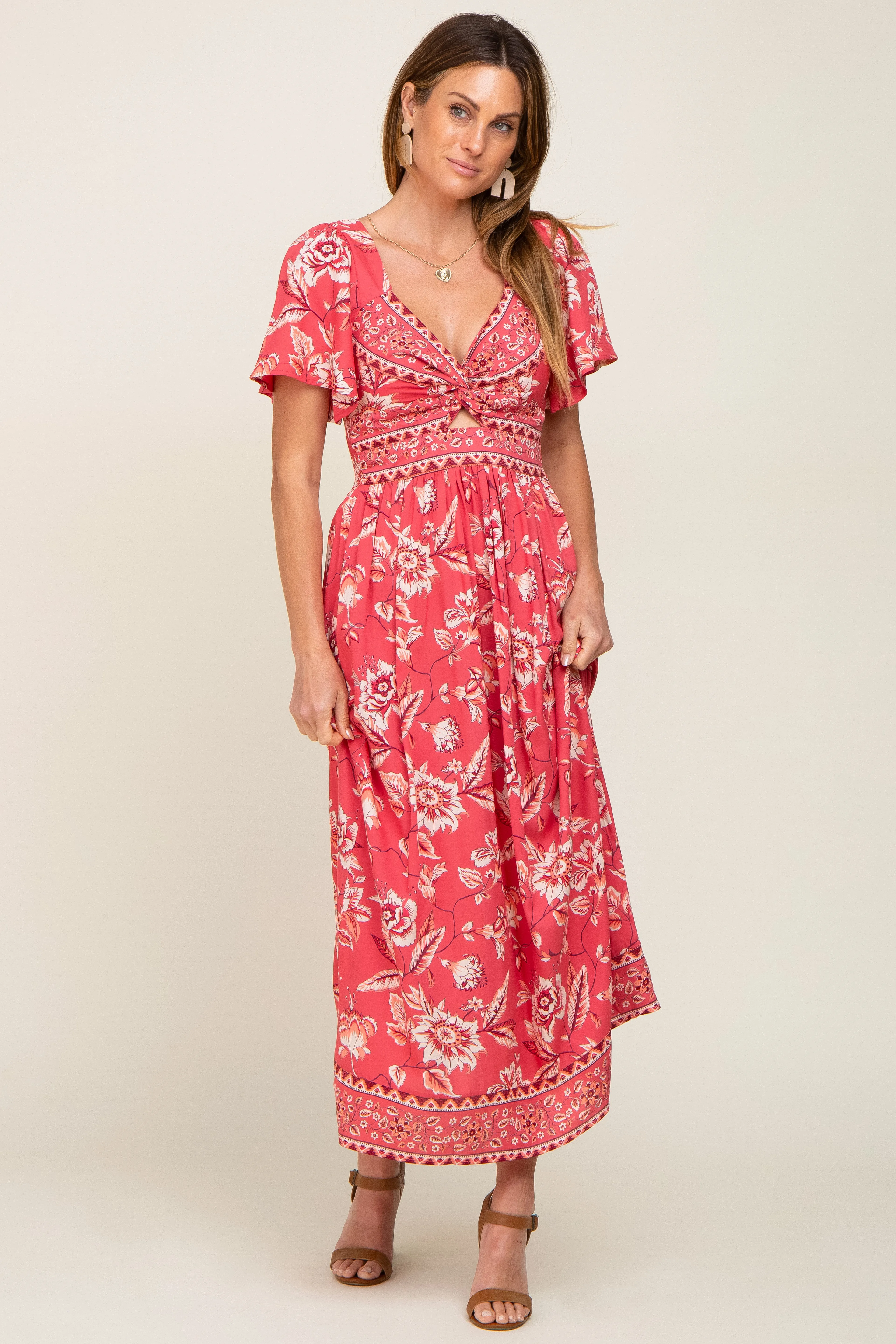 Magenta Floral Front Twist Maxi Dress sold by Pinkblush