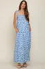 Light Blue Floral Smocked Shoulder Tie Maternity Maxi Dress sold by Pinkblush