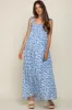 Light Blue Floral Smocked Shoulder Tie Maternity Maxi Dress sold by Pinkblush