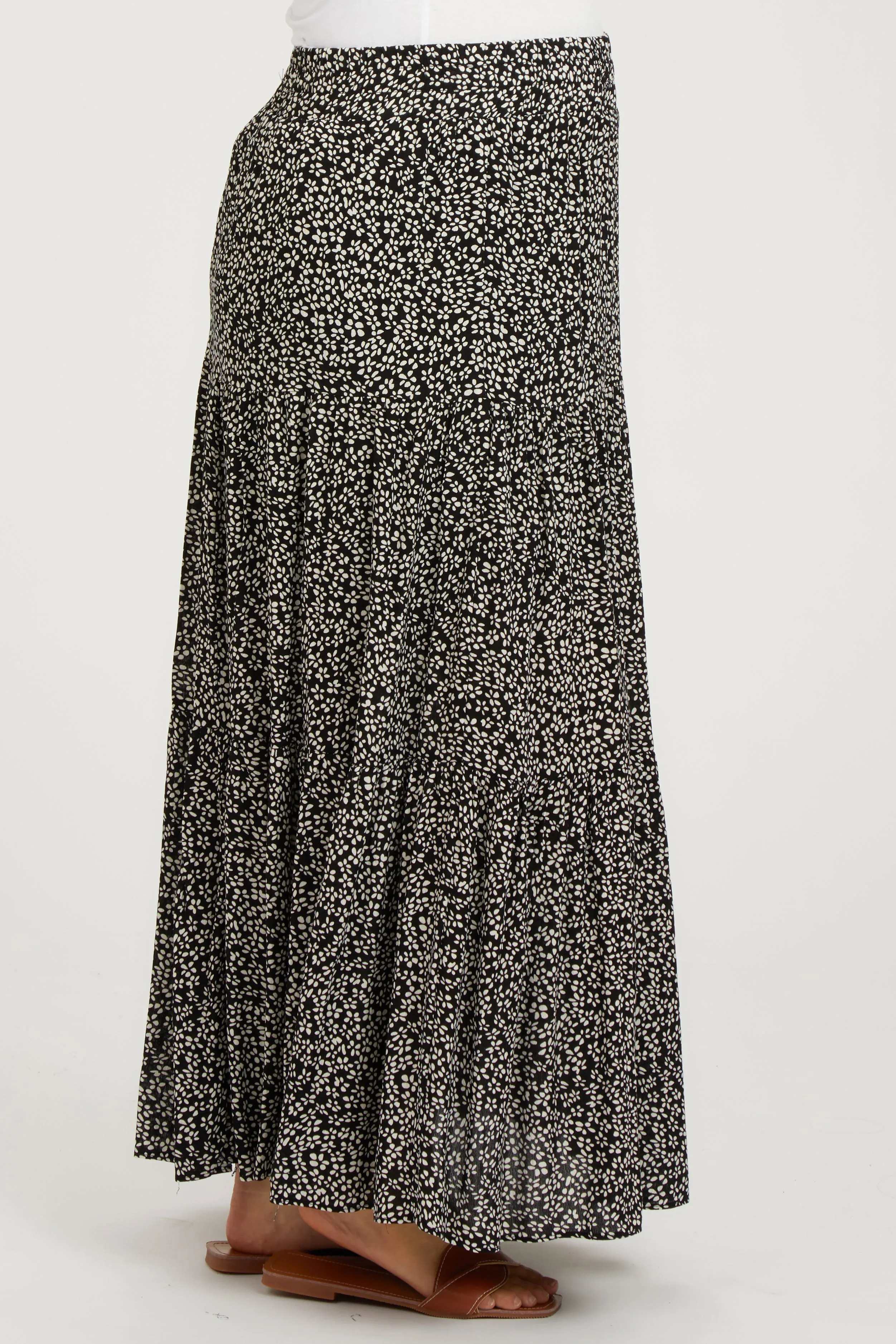 Black Floral Tiered Maternity Maxi Skirt sold by Pinkblush product image thumbnail 3