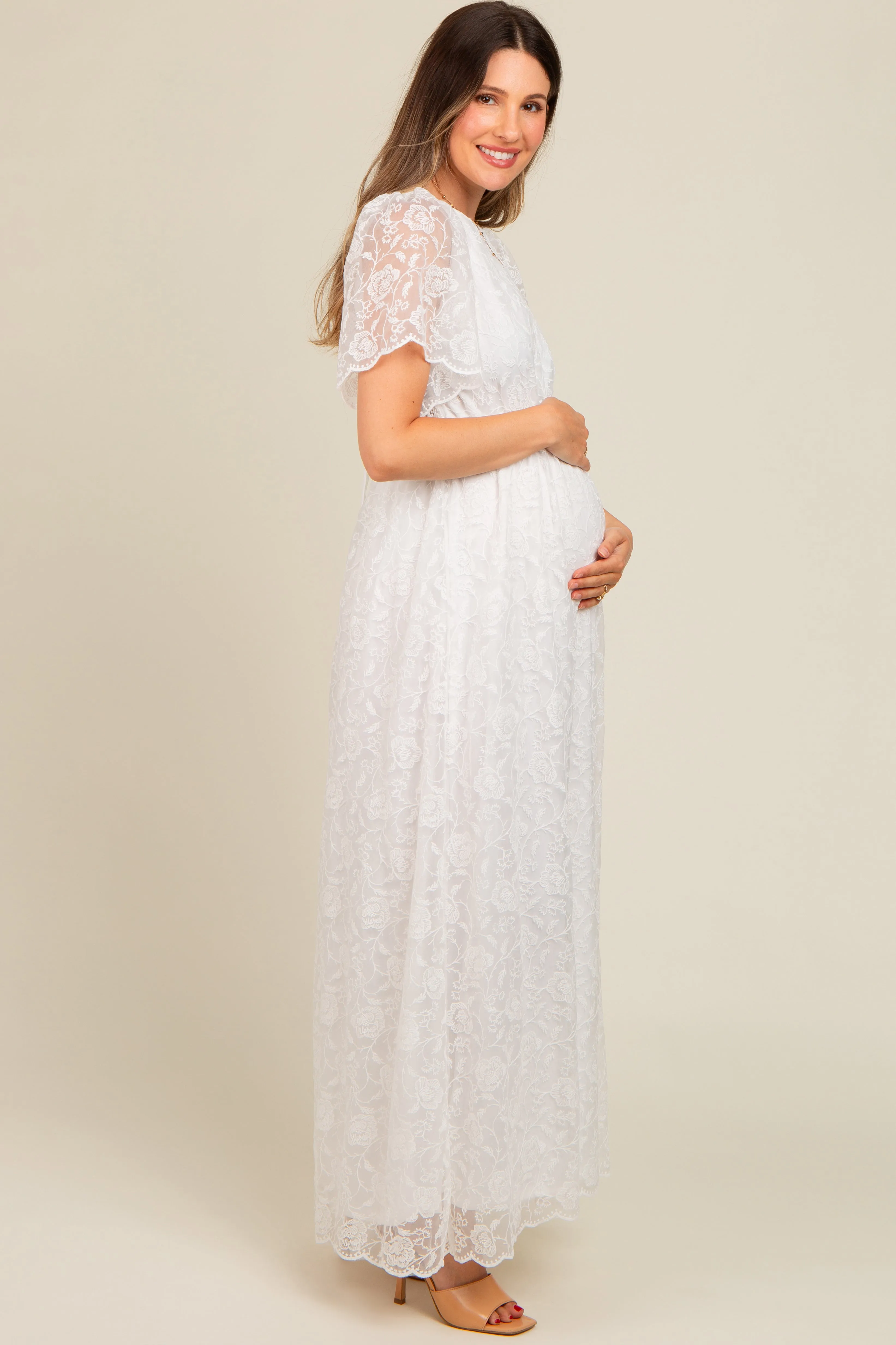 White Lace Sheer Lace Back Maternity Maxi Dress sold by Pinkblush product image thumbnail 3