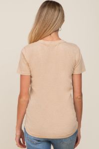 Beige V-Neck Short Sleeve Maternity Tee sold by Pinkblush