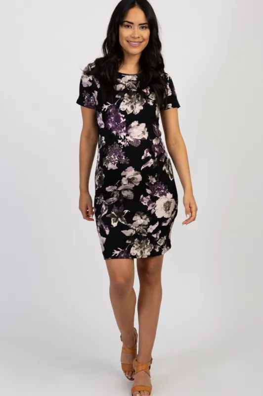 Black Floral Print Fitted Maternity Dress sold by Pinkblush