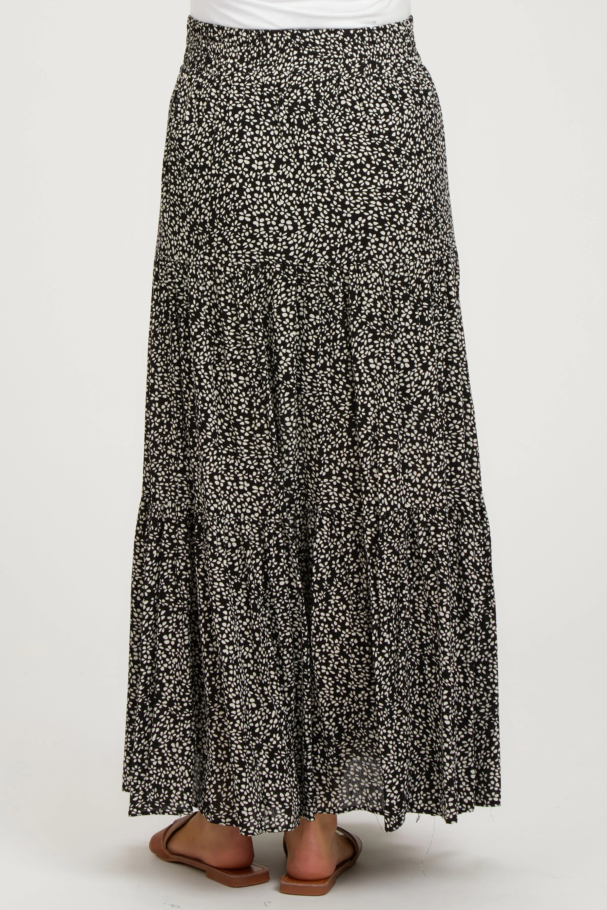 Black Floral Tiered Maternity Maxi Skirt sold by Pinkblush product image thumbnail 4