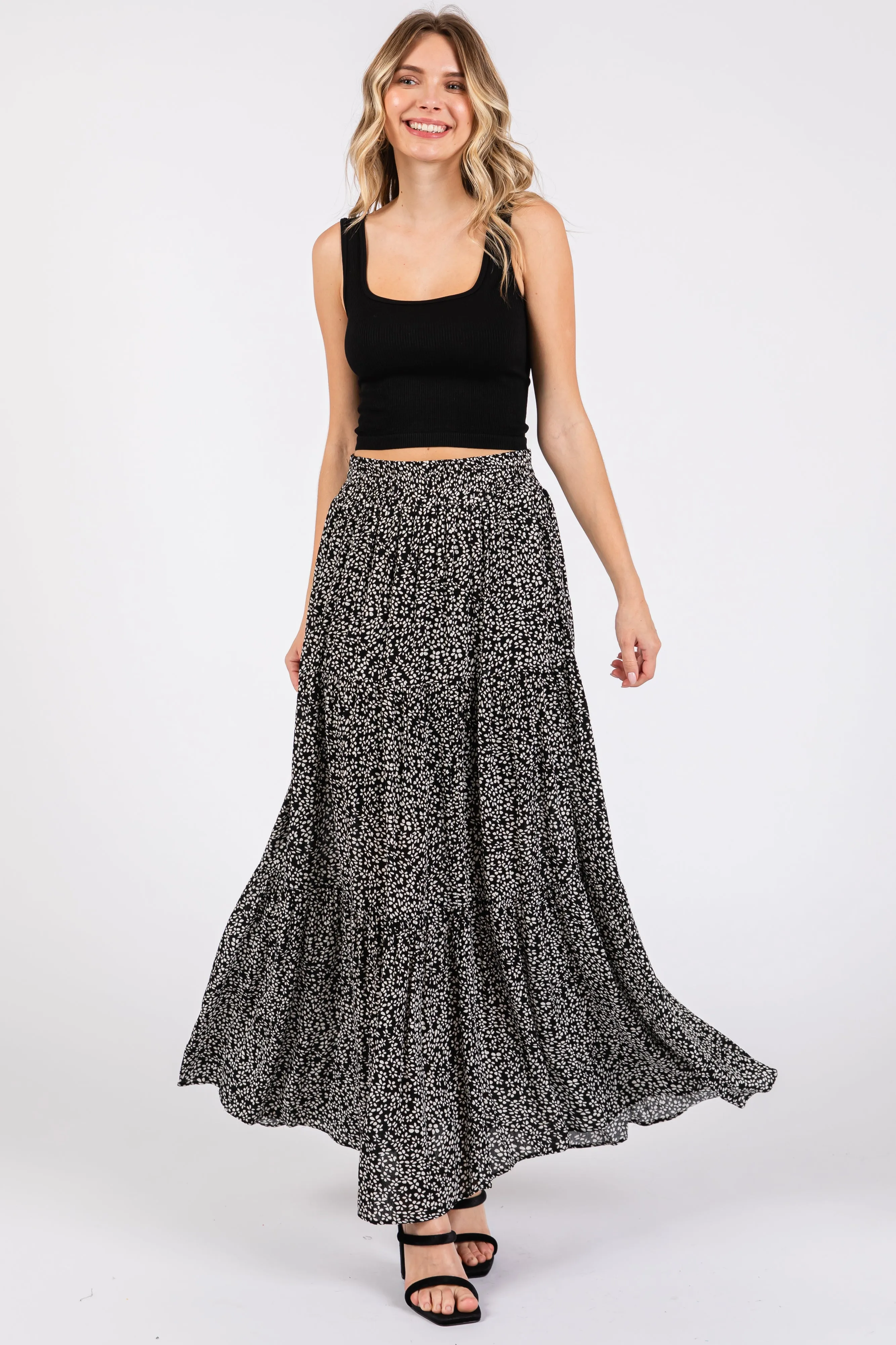 Black Floral Tiered Maternity Maxi Skirt sold by Pinkblush product image thumbnail 5