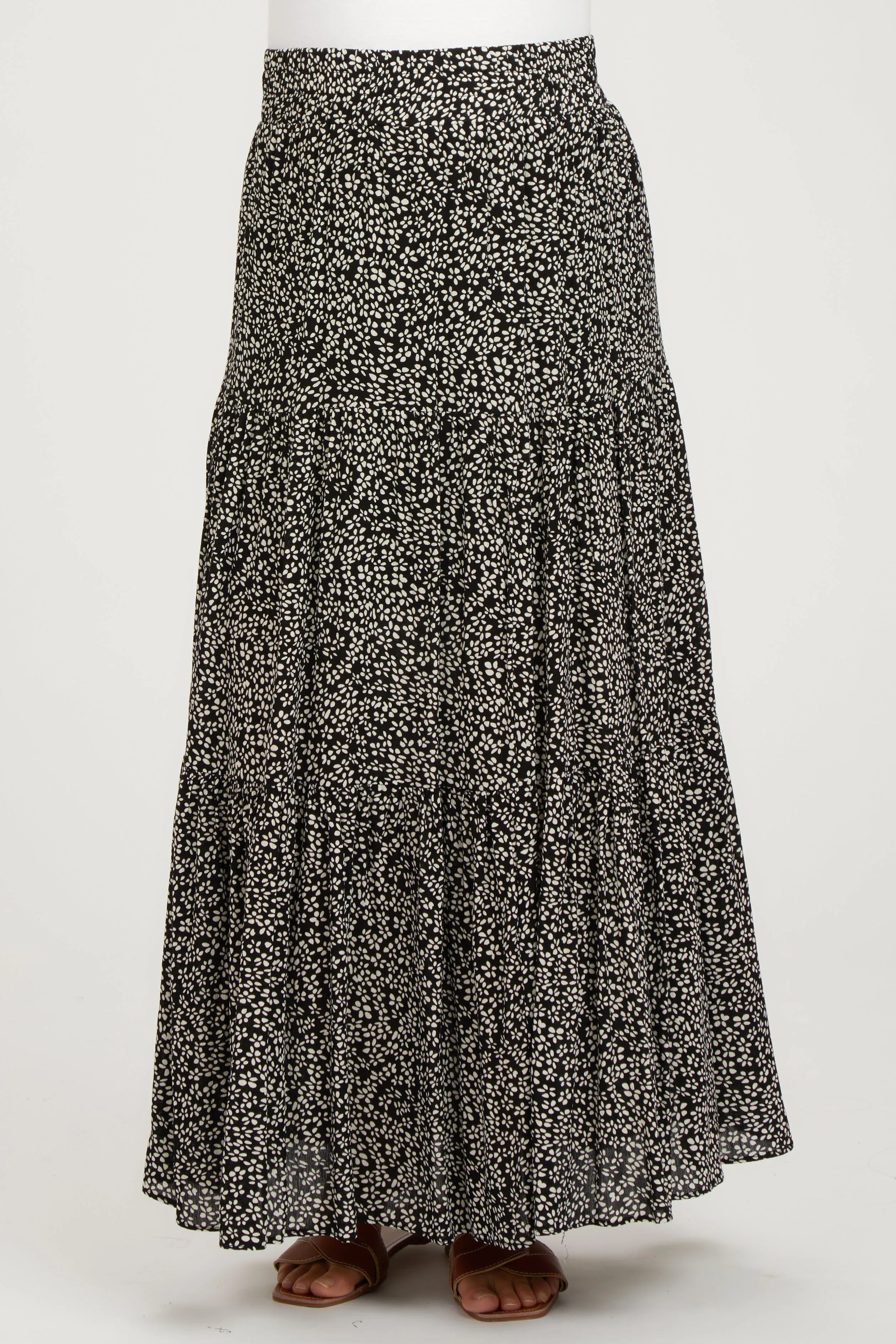 Black Floral Tiered Maternity Maxi Skirt sold by Pinkblush product image thumbnail 2