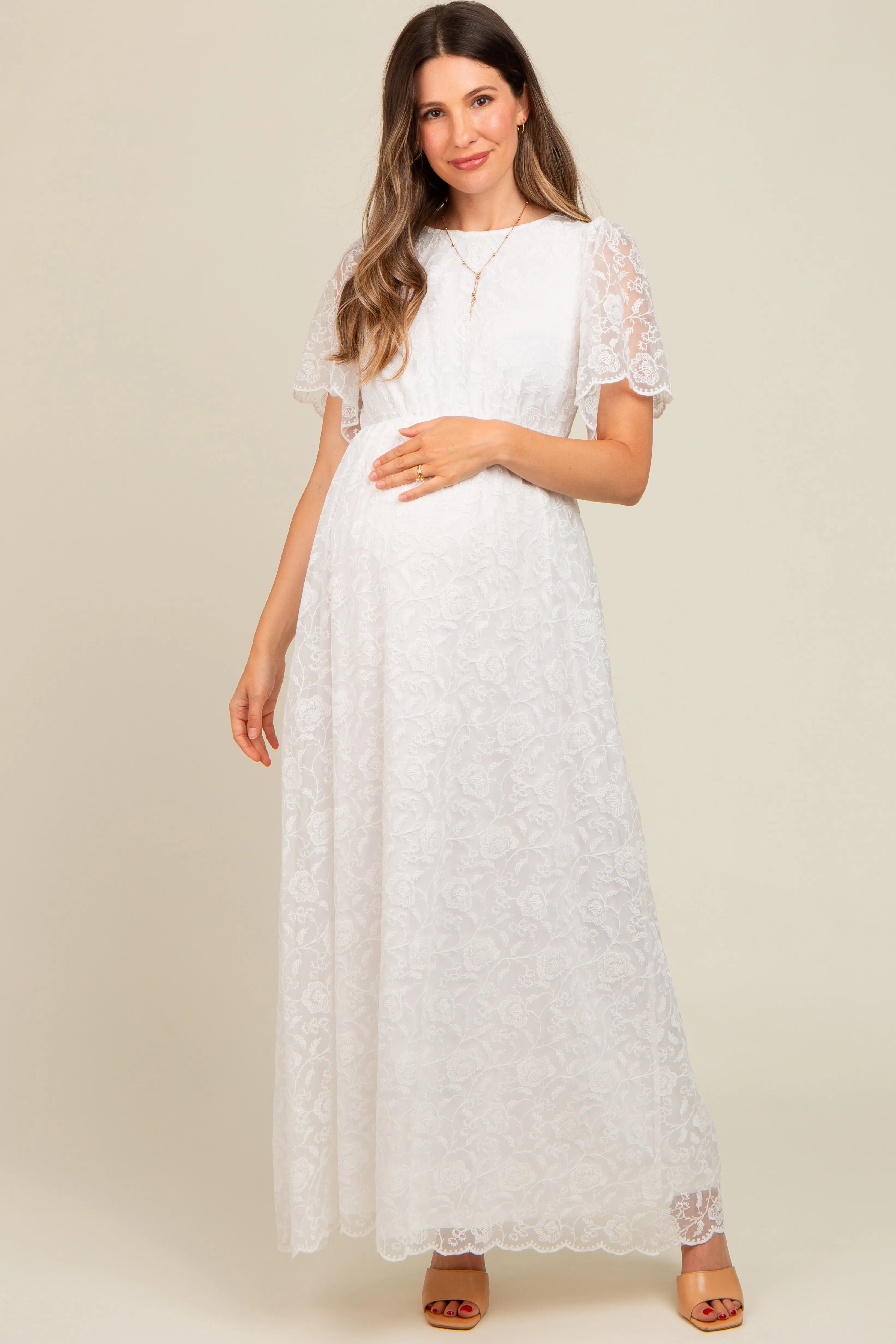White Lace Sheer Lace Back Maternity Maxi Dress sold by Pinkblush product image thumbnail 2