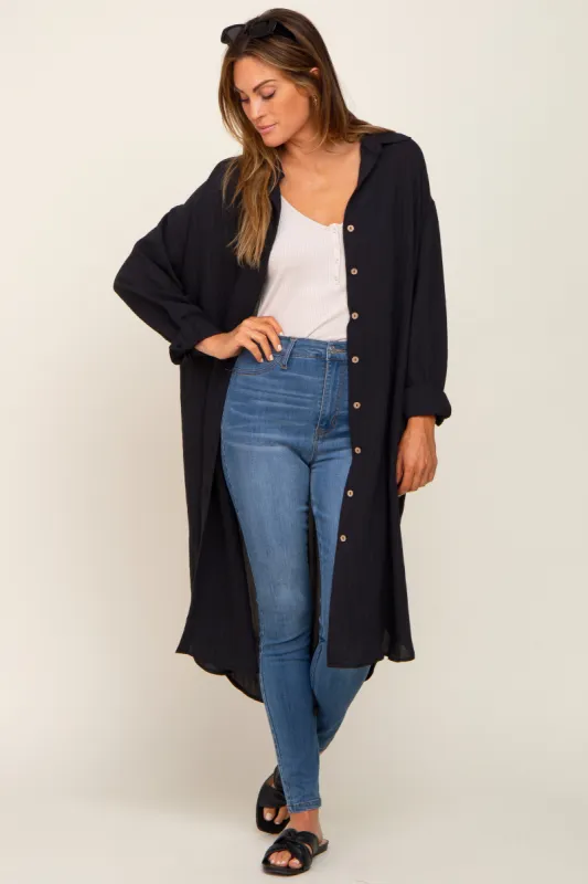 Black Striped Lightweight Button Down Top sold by Pinkblush