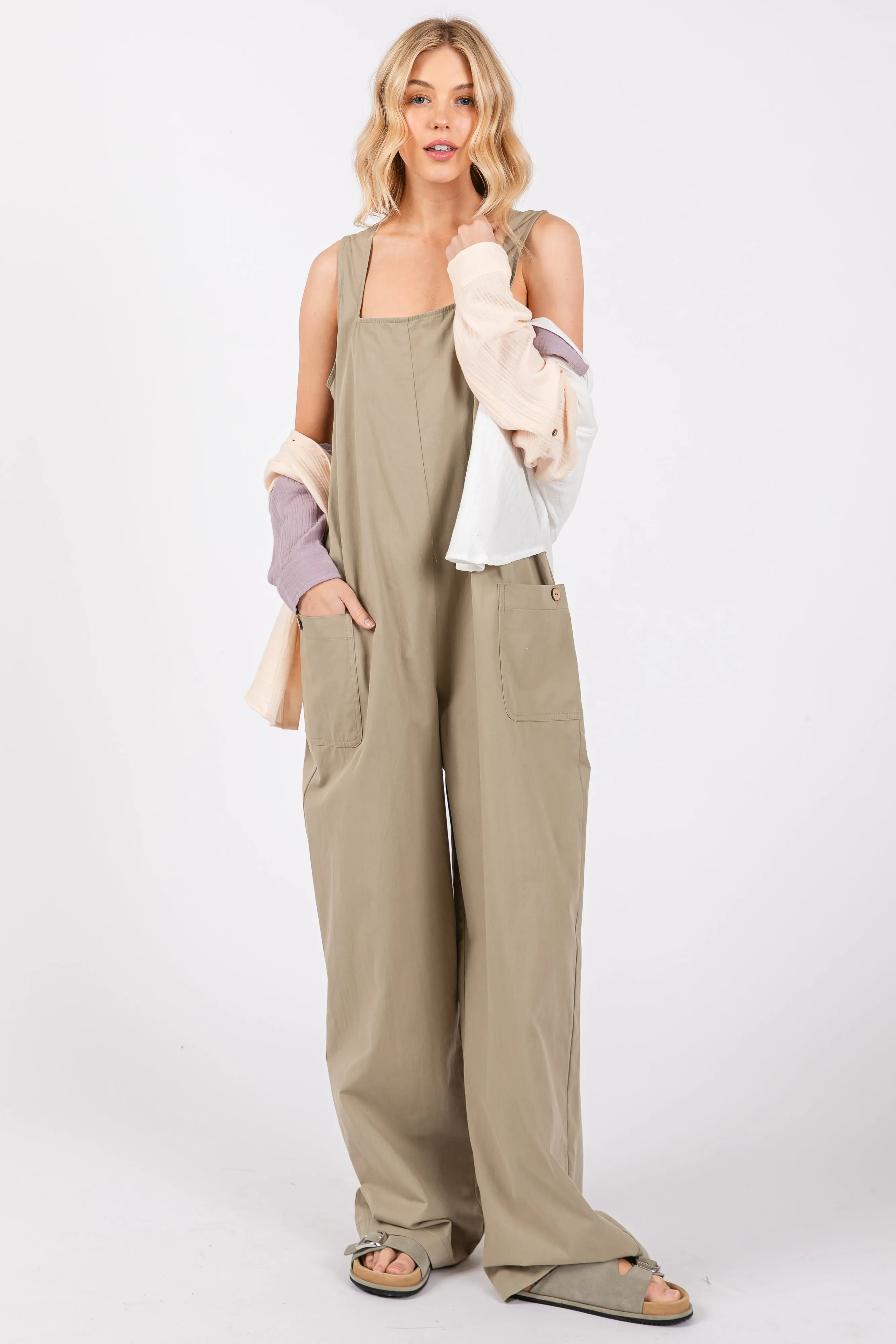 Olive Sleeveless Wide Leg Cutout Back Maternity Jumpsuit sold by Pinkblush product image thumbnail 4