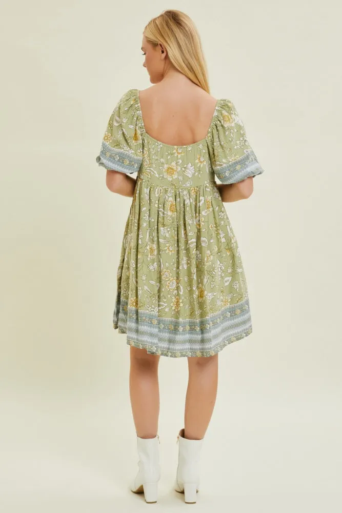 Light Green Floral Puff Sleeve Dress sold by Pinkblush product image thumbnail 3