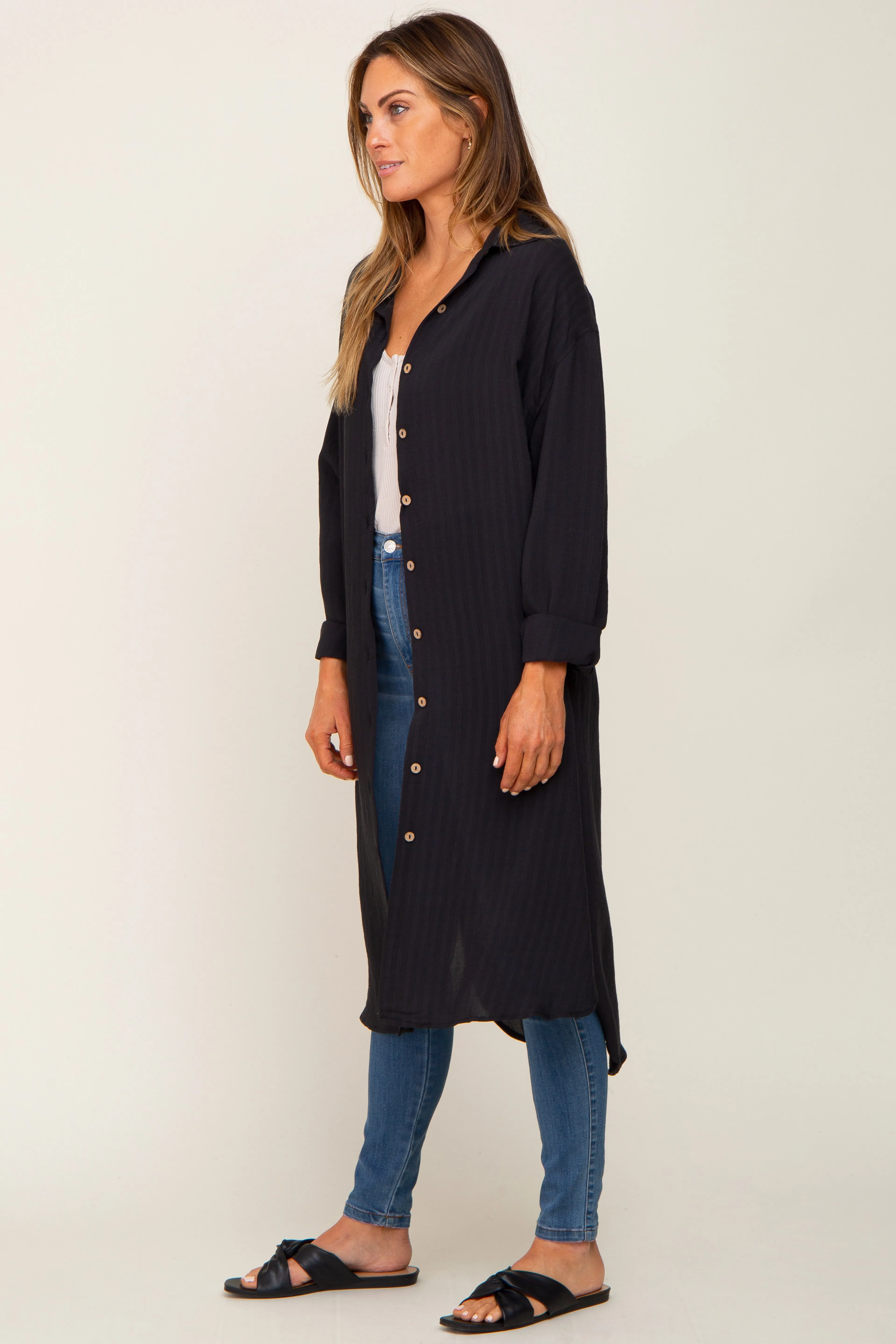 Black Striped Lightweight Button Down Top sold by Pinkblush product image thumbnail 2