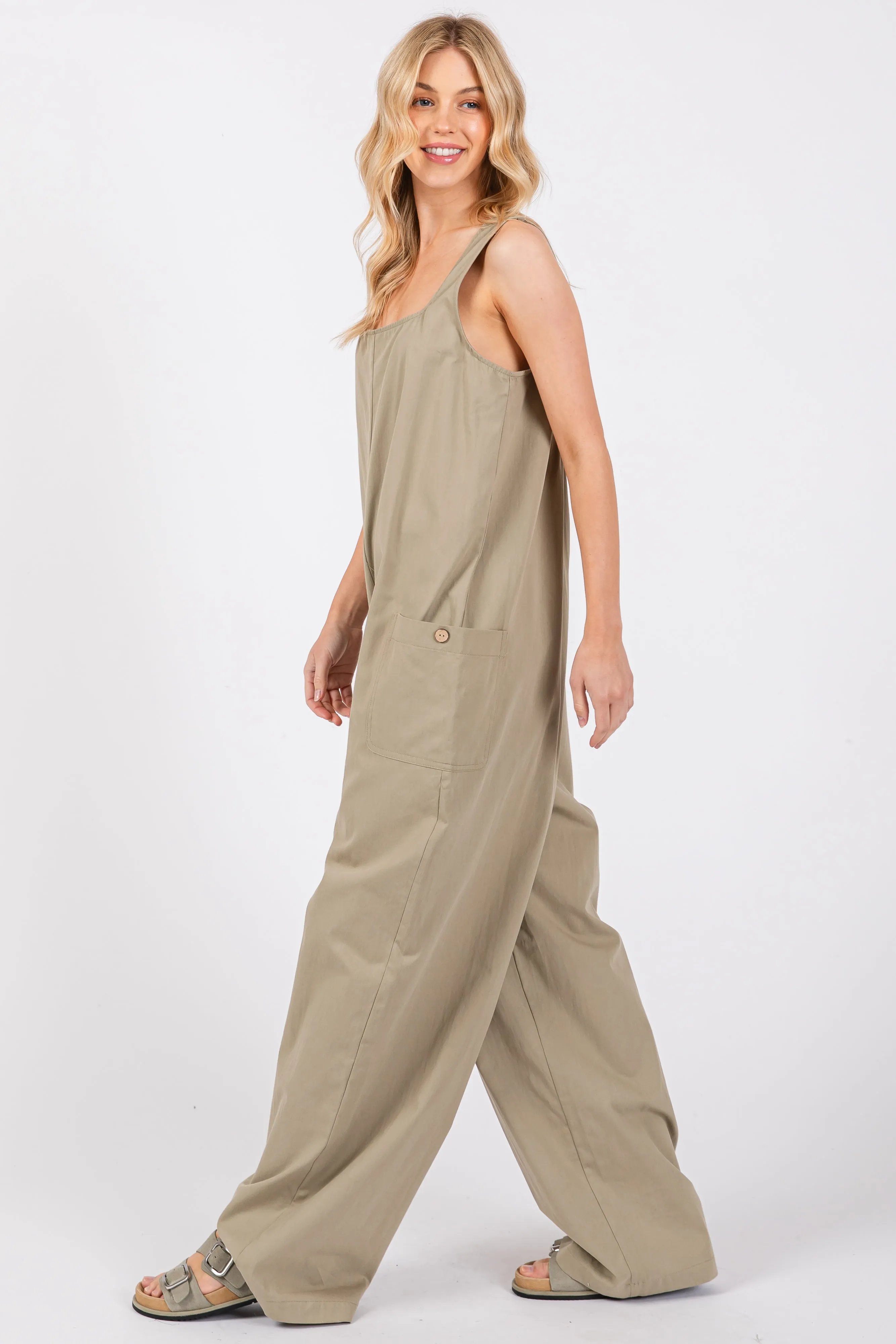 Olive Sleeveless Wide Leg Cutout Back Maternity Jumpsuit sold by Pinkblush product image thumbnail 2