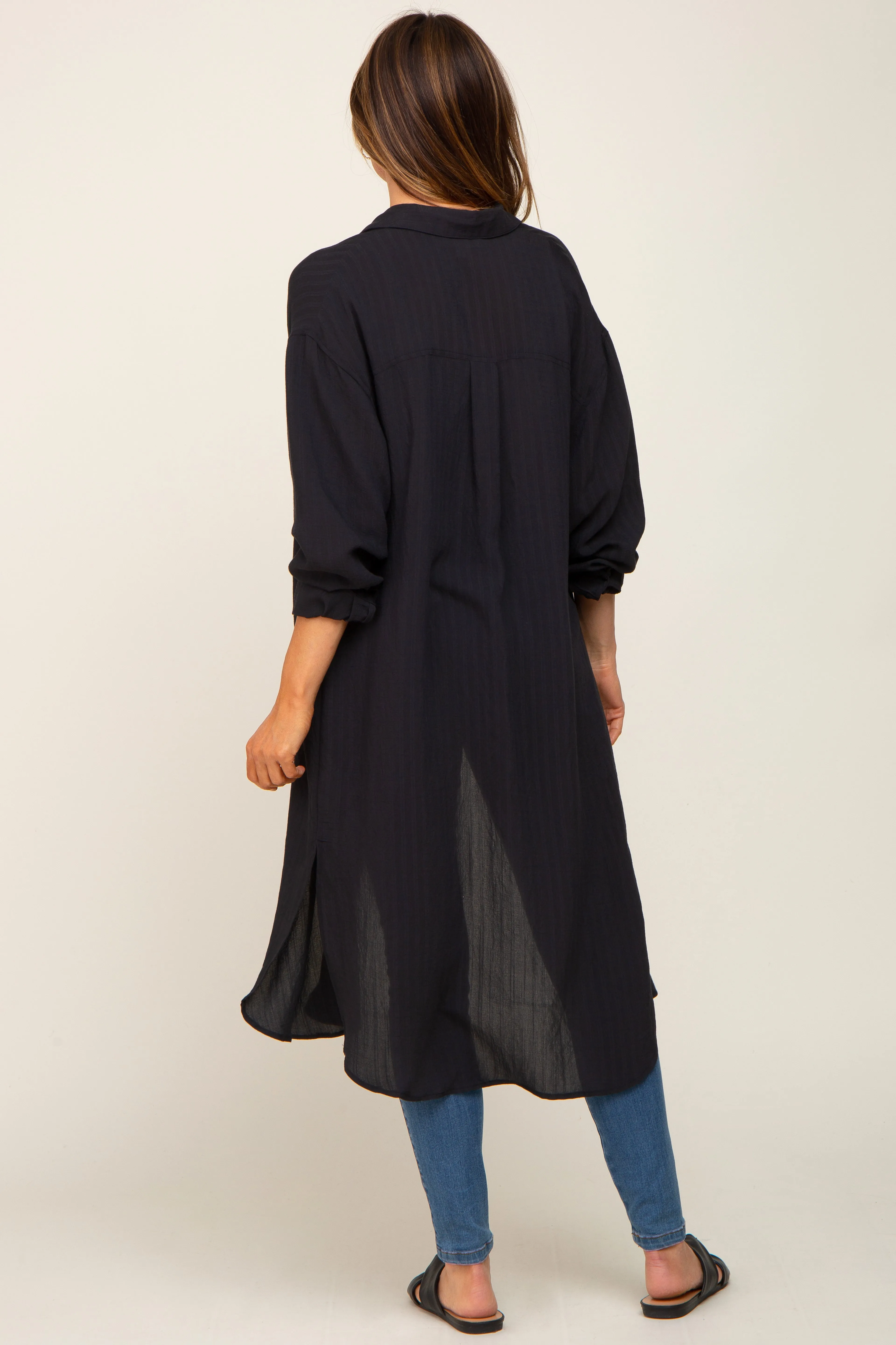 Black Striped Lightweight Button Down Top sold by Pinkblush product image thumbnail 3