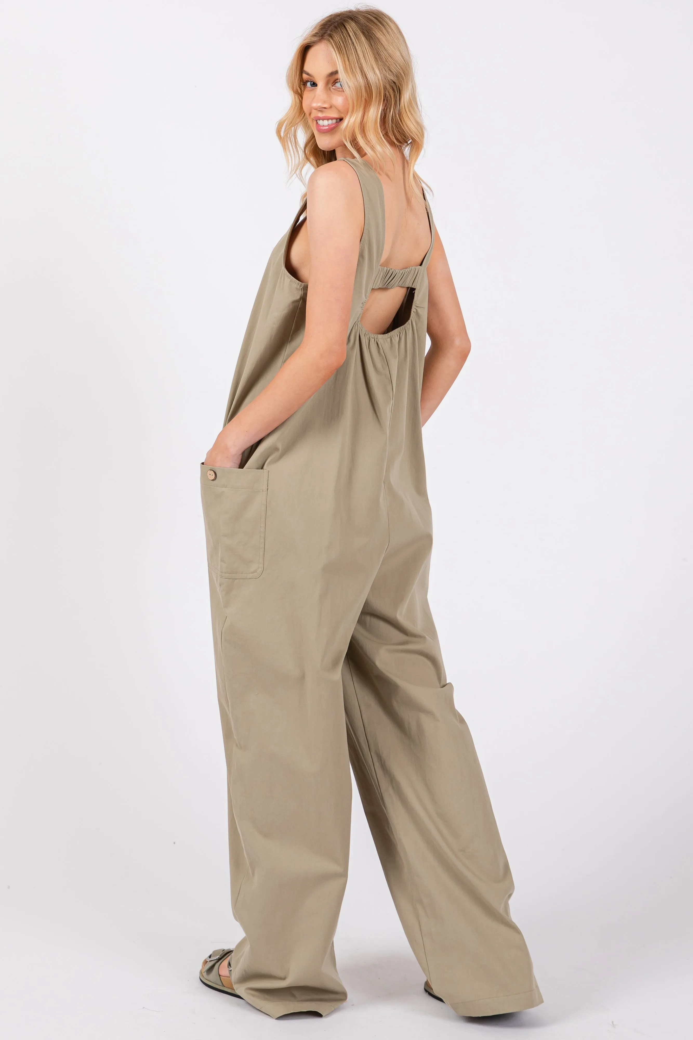 Olive Sleeveless Wide Leg Cutout Back Maternity Jumpsuit sold by Pinkblush product image thumbnail 3