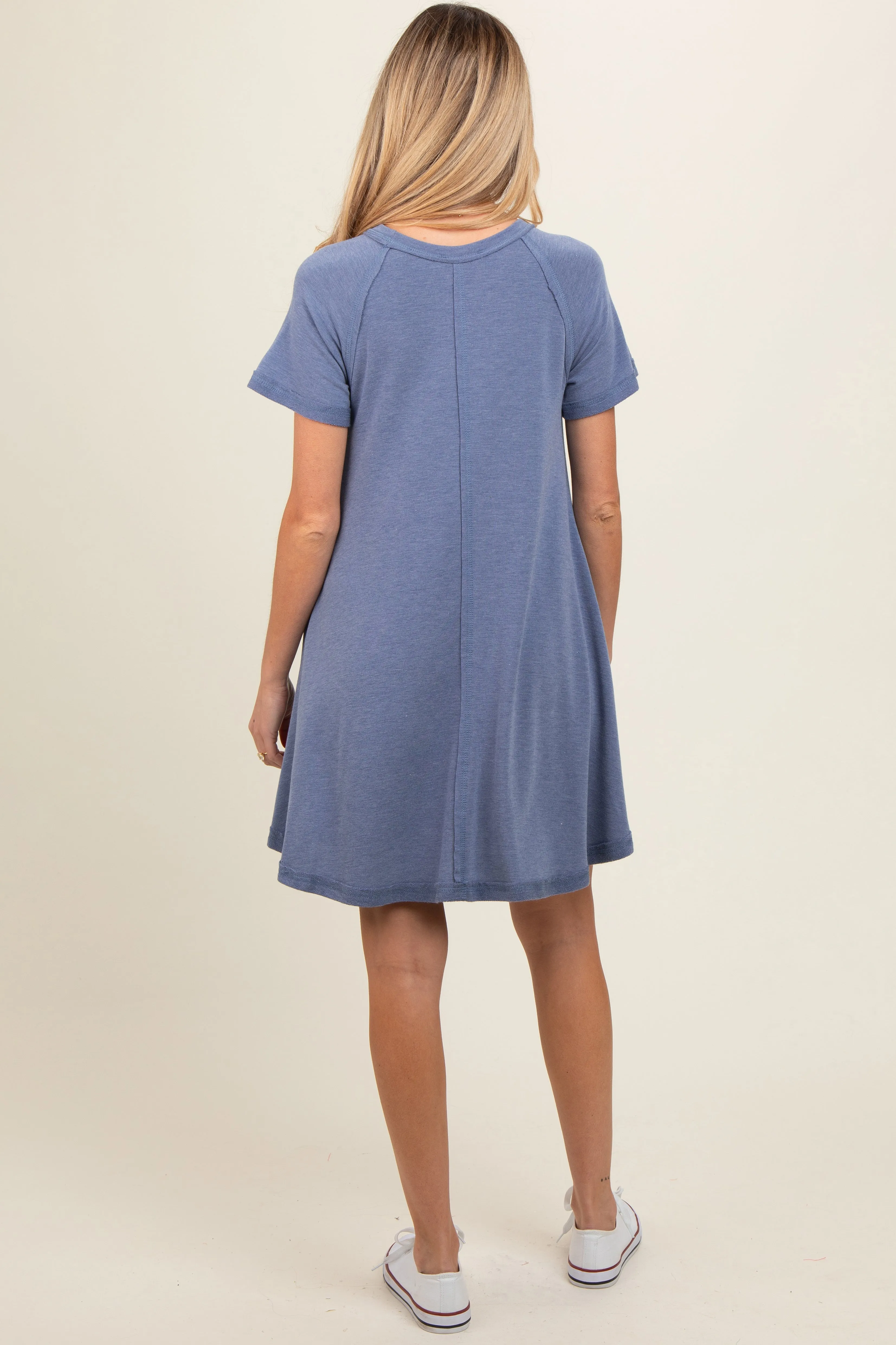 Blue Solid T-shirt Maternity Mini Dress sold by Pinkblush product image thumbnail 3