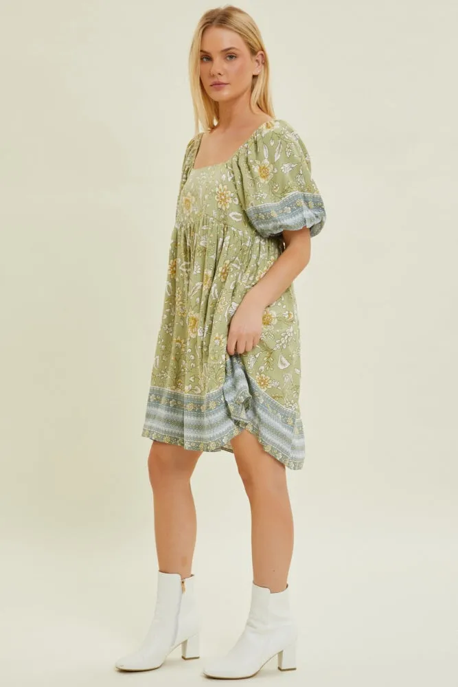 Light Green Floral Puff Sleeve Dress sold by Pinkblush product image thumbnail 2