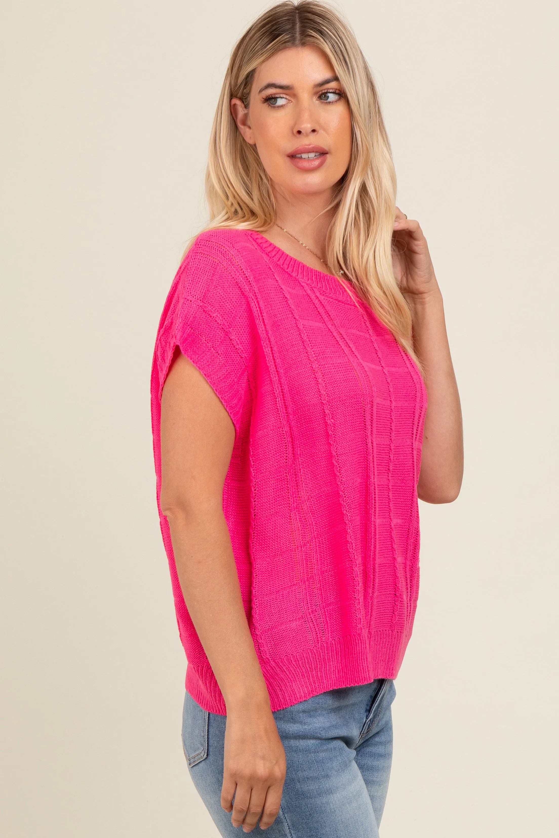 Fuchsia Knit Short Sleeve Sweater Top sold by Pinkblush product image thumbnail 3