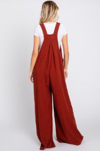 Rust Pleated Front Wide Leg Overalls sold by Pinkblush