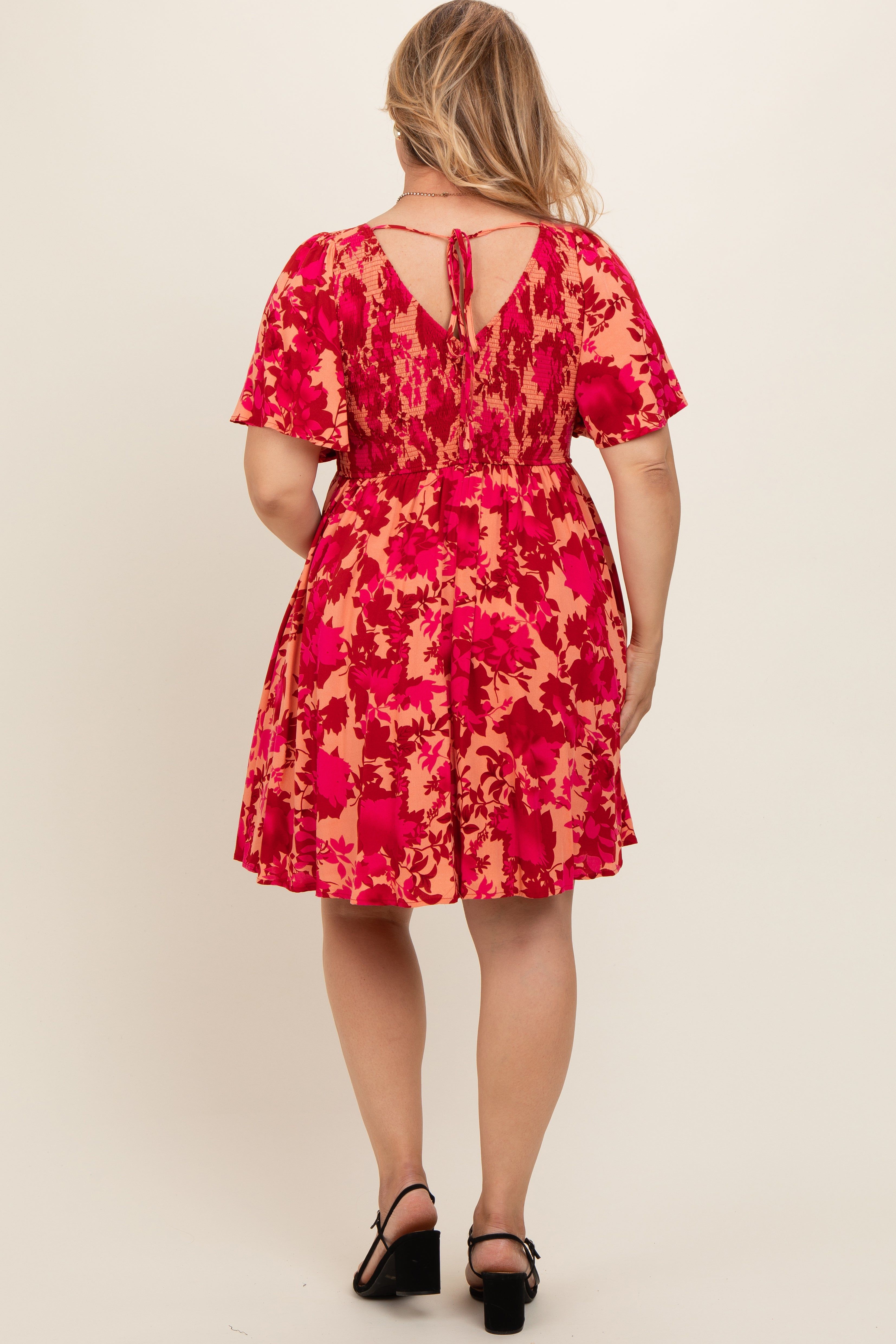 Red Leaf Print Smocked V-Neck Maternity Plus Dress sold by Pinkblush product image thumbnail 5