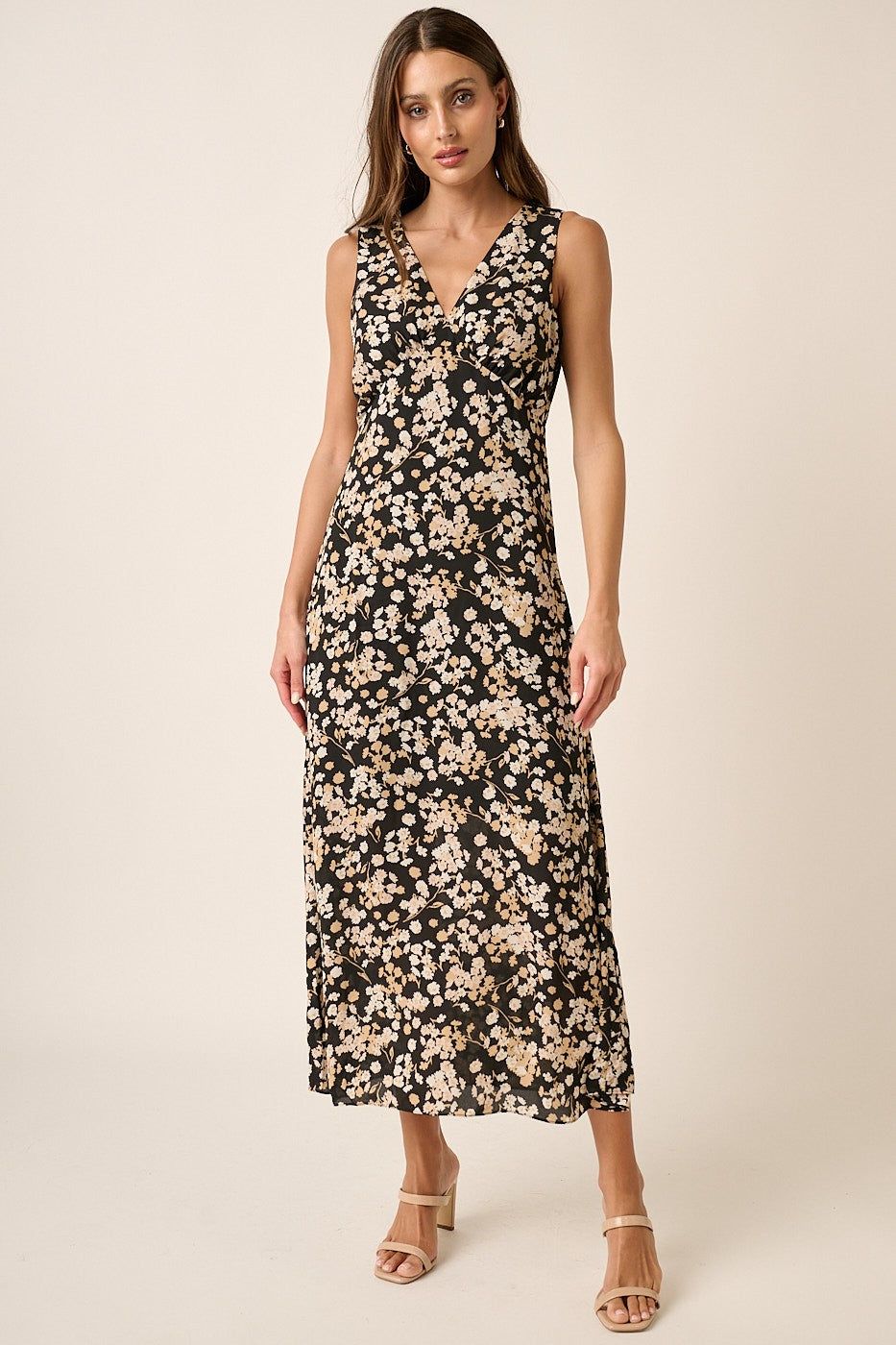 Black Flower Print V Neck Sleeveless Maxi Dress sold by Pinkblush