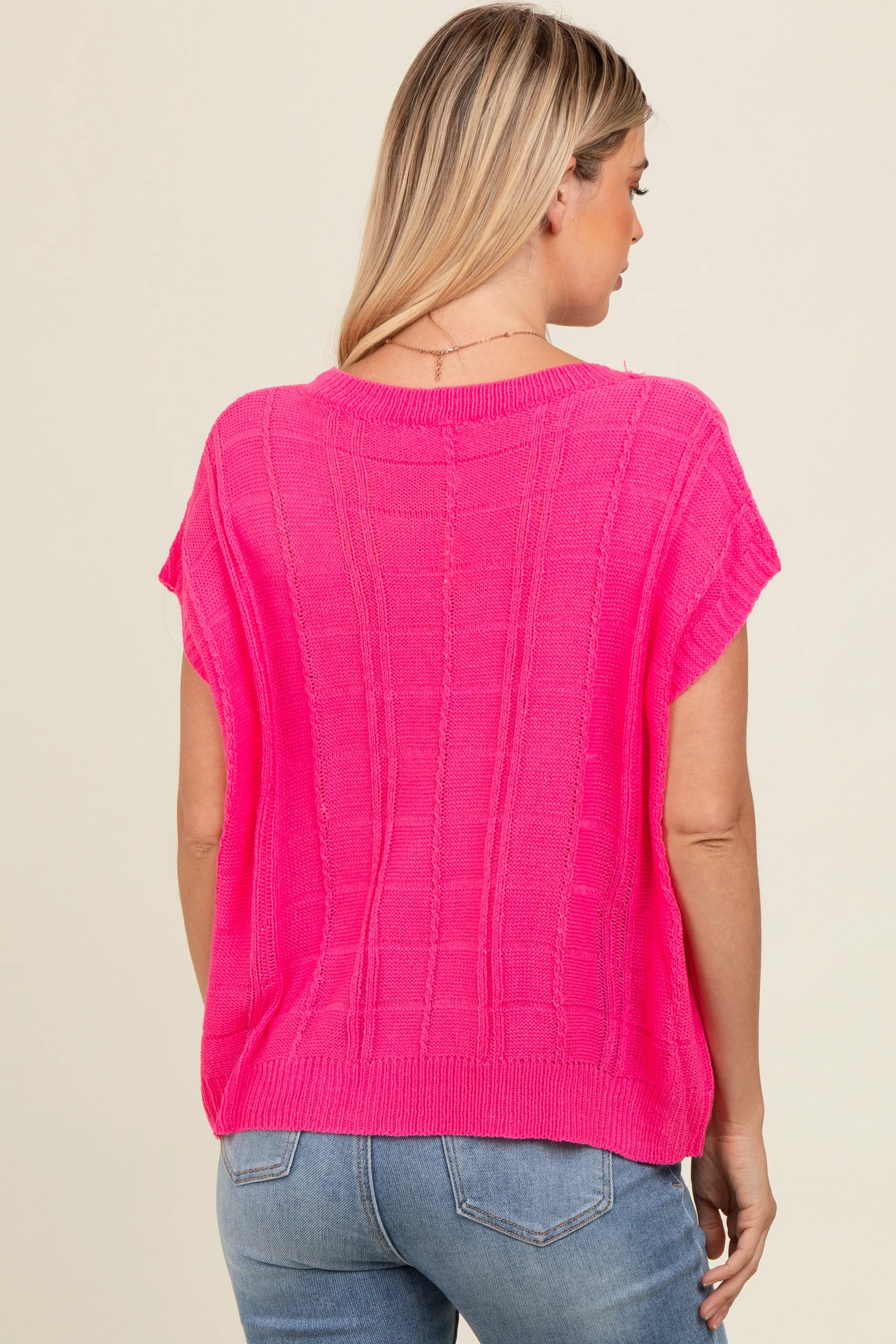 Fuchsia Knit Short Sleeve Sweater Top sold by Pinkblush product image thumbnail 4