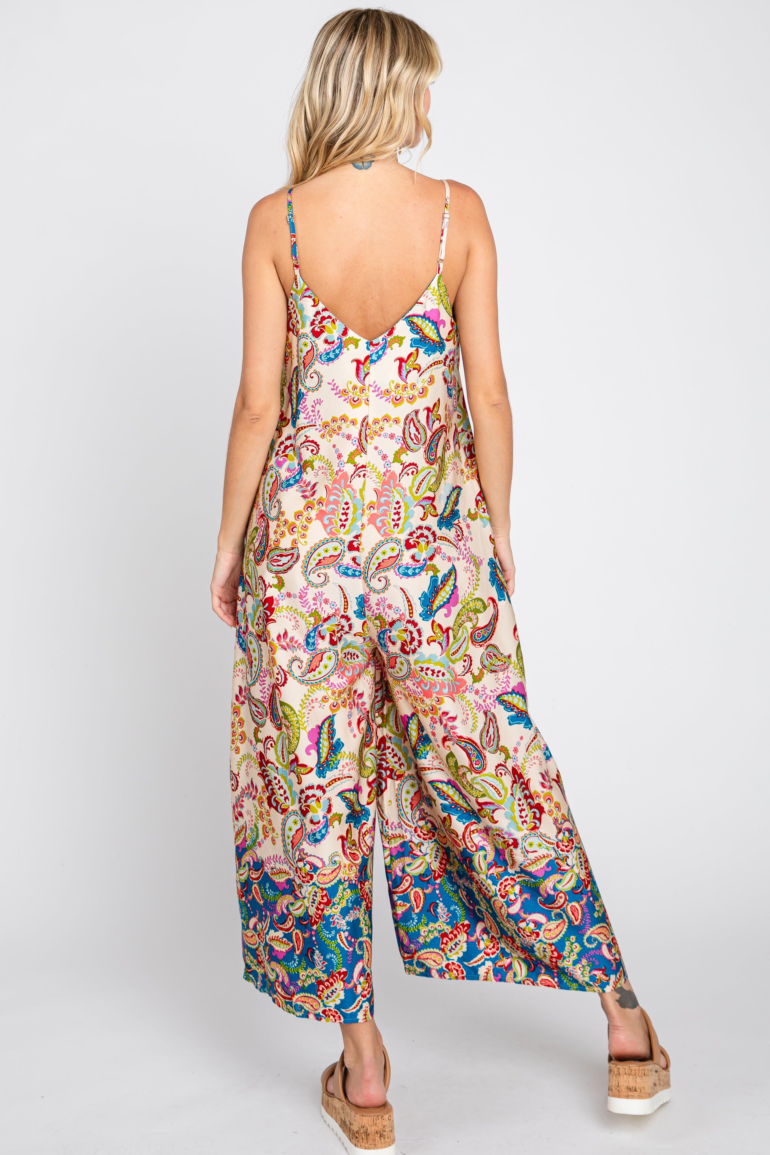 Beige Floral Paisley Cropped Jumpsuit sold by Pinkblush product image thumbnail 3