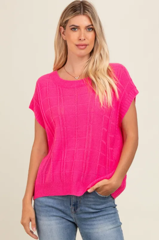 Fuchsia Knit Short Sleeve Sweater Top sold by Pinkblush