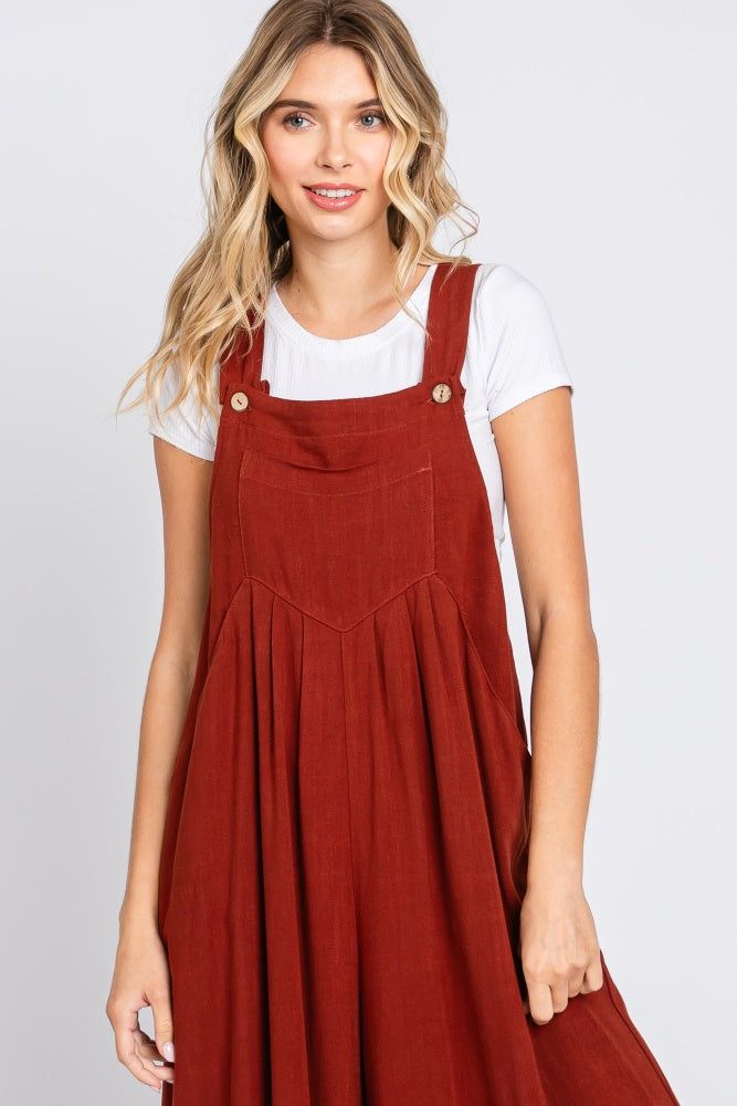 Rust Pleated Front Wide Leg Overalls sold by Pinkblush product image thumbnail 4