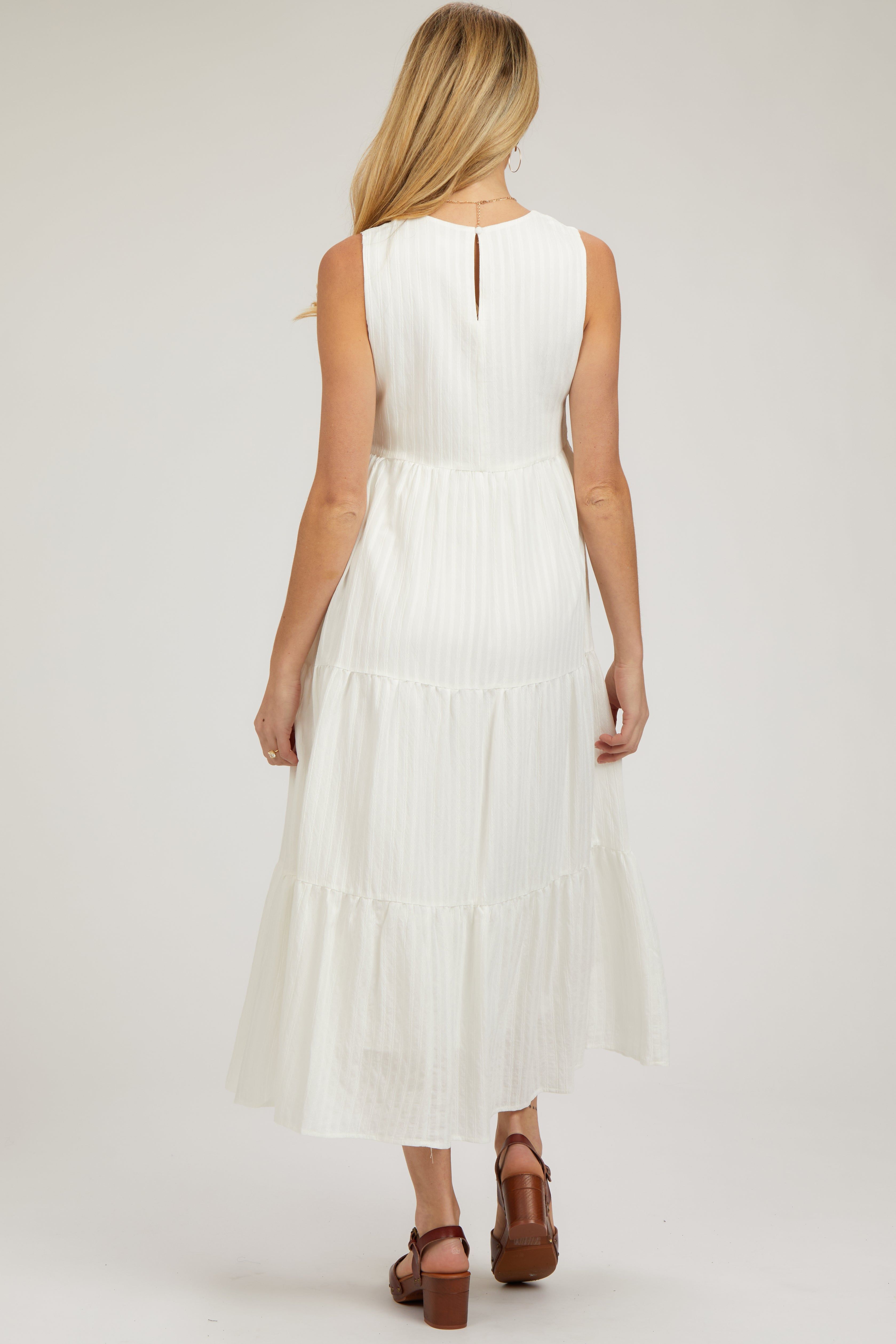 White Sleeveless Tiered Maternity Maxi Dress sold by Pinkblush product image thumbnail 3