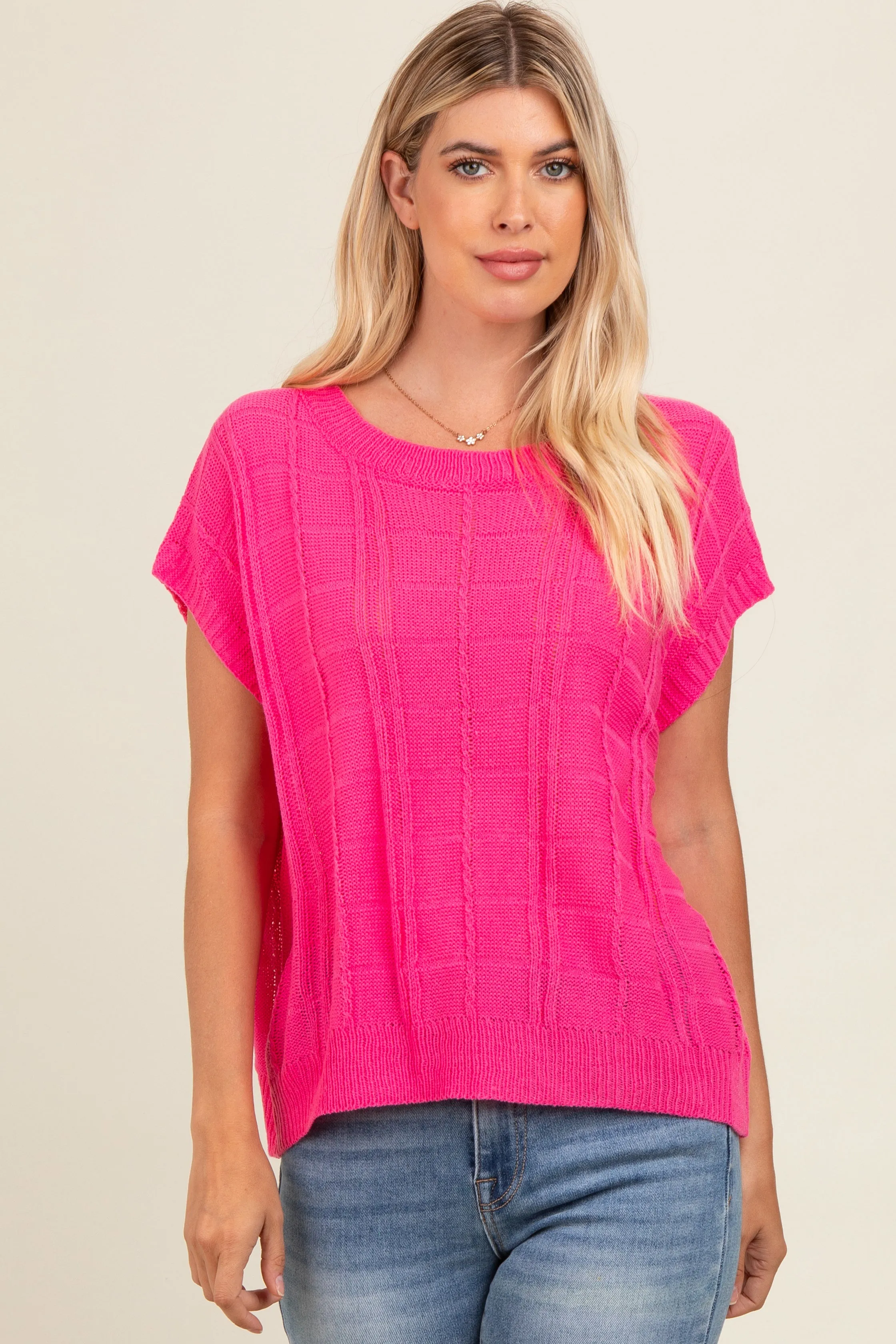Fuchsia Knit Short Sleeve Sweater Top sold by Pinkblush product image thumbnail 2