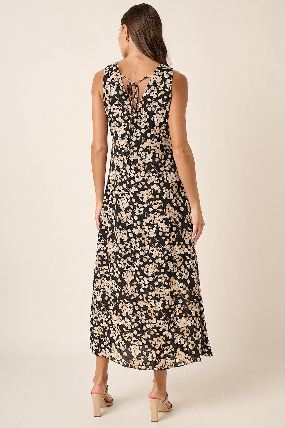 Black Flower Print V Neck Sleeveless Maxi Dress sold by Pinkblush product image thumbnail 3
