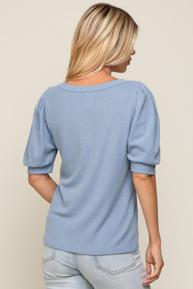 Blue Puff Sleeve Waffle Knit Top sold by Pinkblush product image thumbnail 3