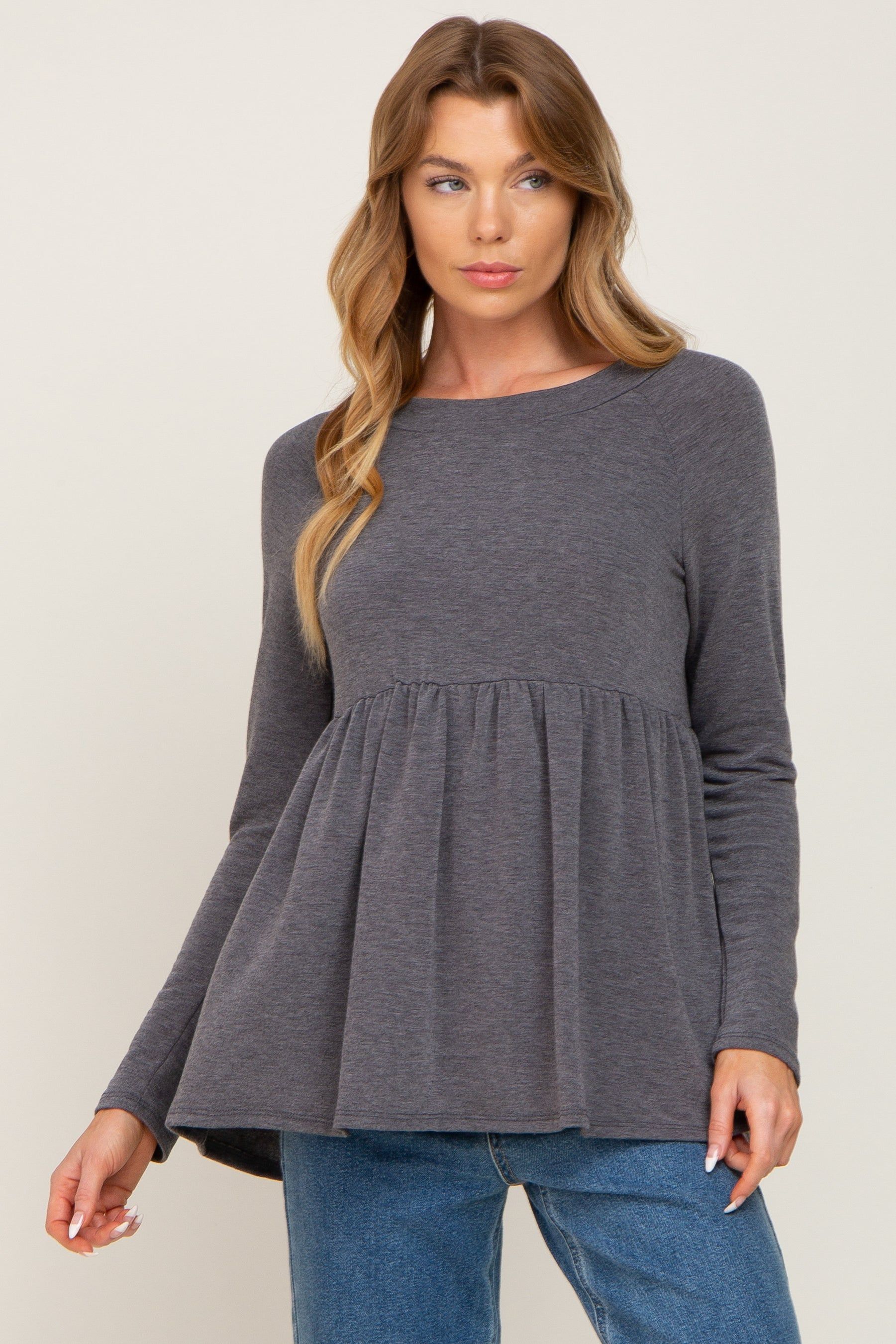 Charcoal Brushed Knit Long Sleeve Peplum Maternity Top sold by Pinkblush product image thumbnail 5