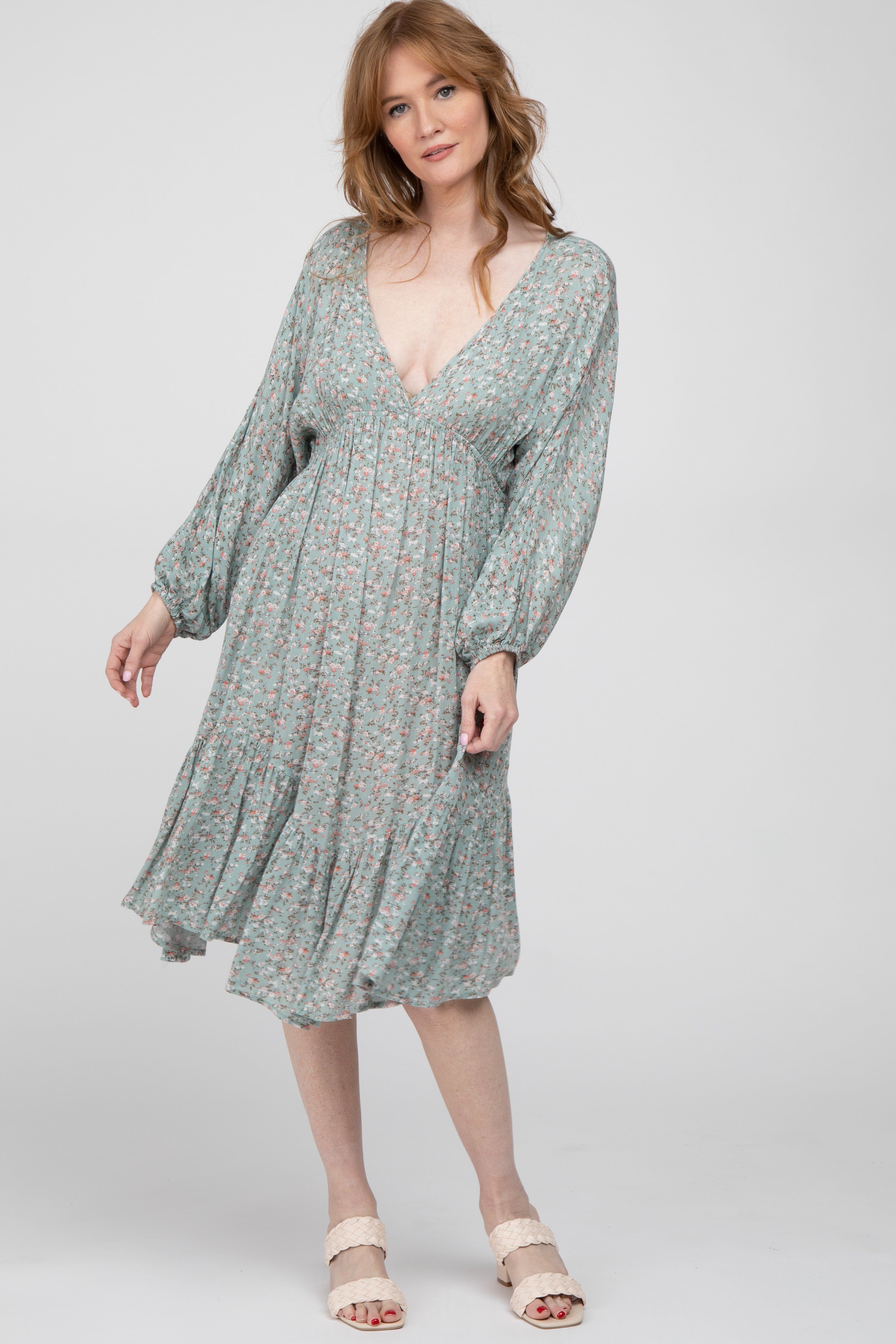 Sage Ditsy Floral V-Neck Handkerchief Maternity Dress sold by Pinkblush product image thumbnail 5