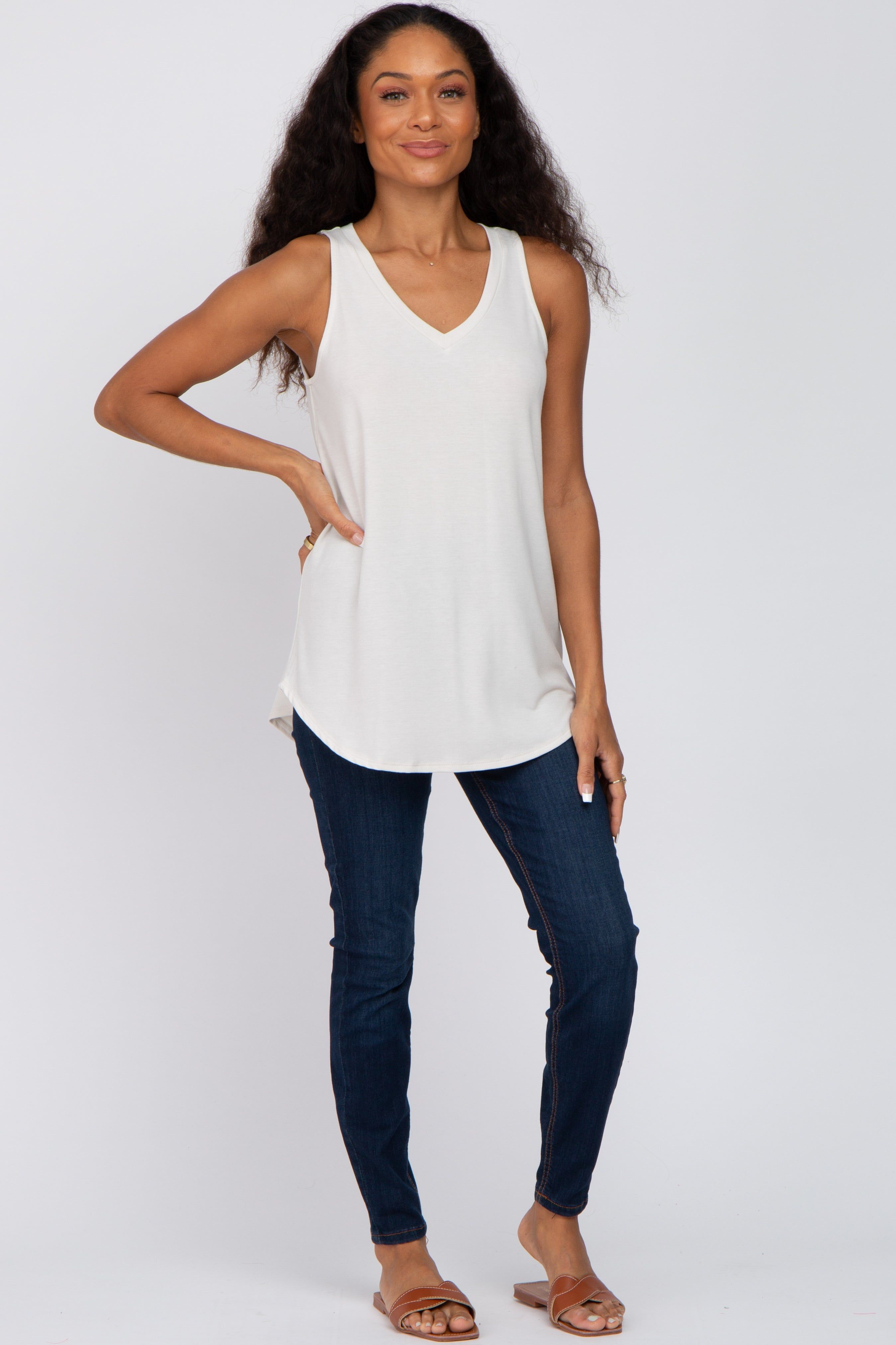Ivory V-Neck Tank Top sold by Pinkblush product image thumbnail 4