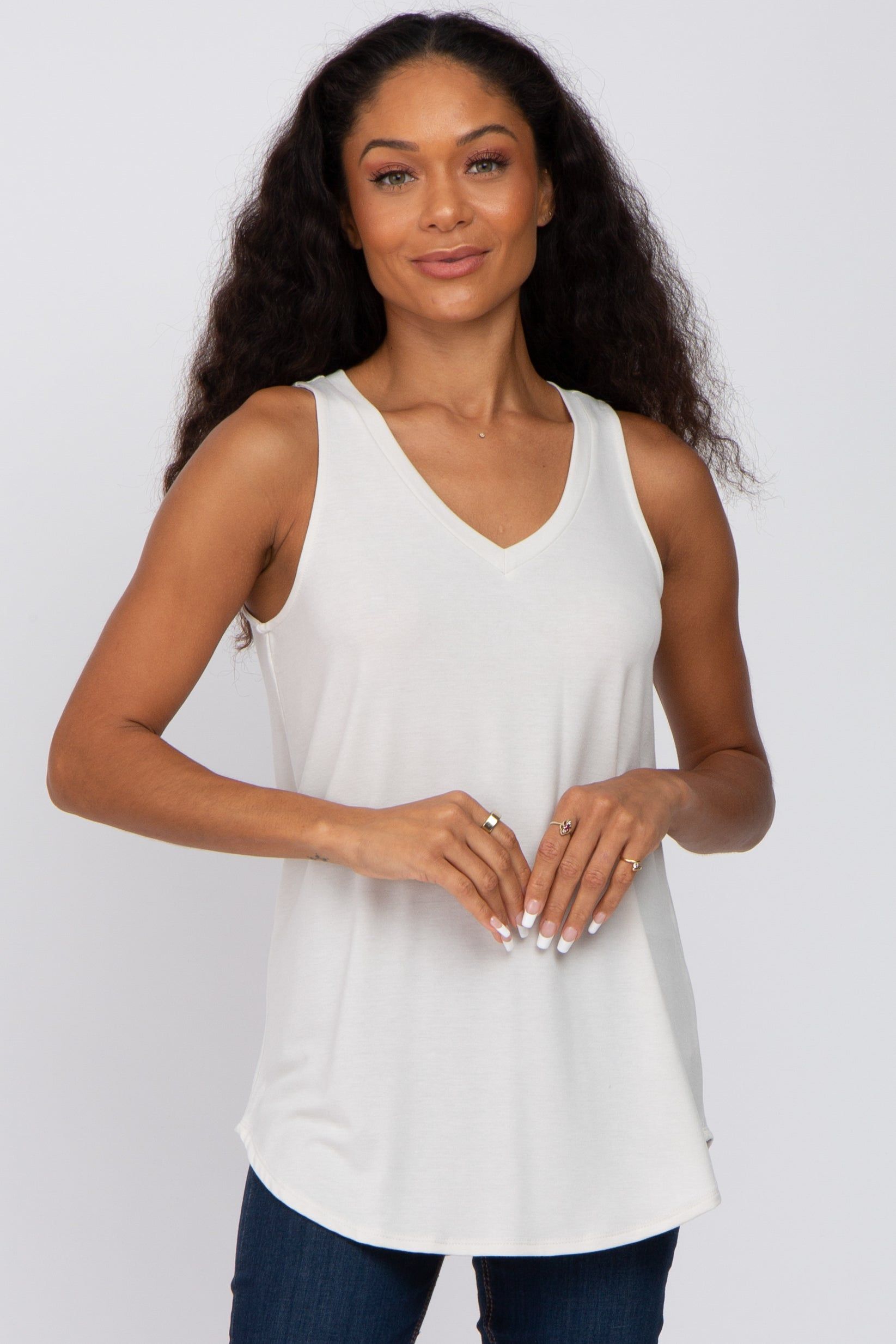 Ivory V-Neck Tank Top sold by Pinkblush