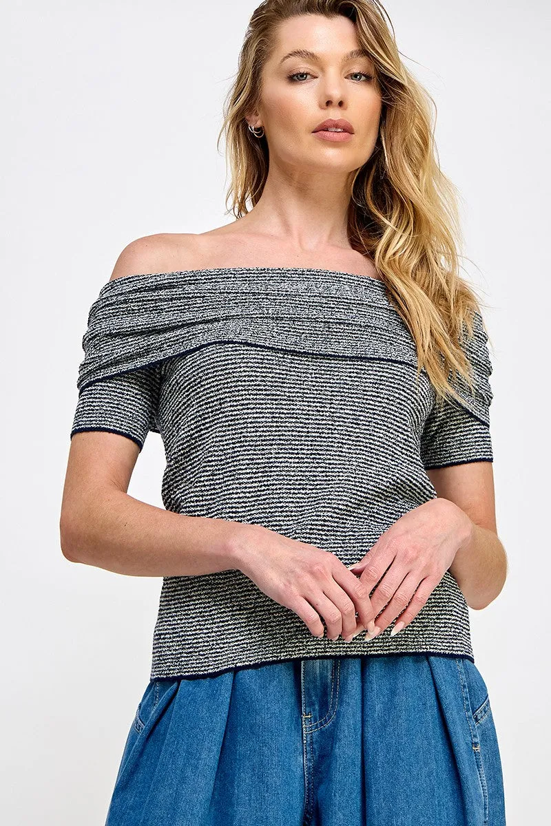 Navy Blue Off Shoulder Striped Maternity Top sold by Pinkblush product image thumbnail 4