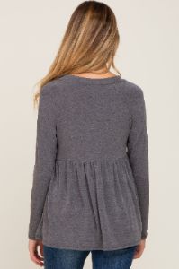 Charcoal Brushed Knit Long Sleeve Peplum Maternity Top sold by Pinkblush