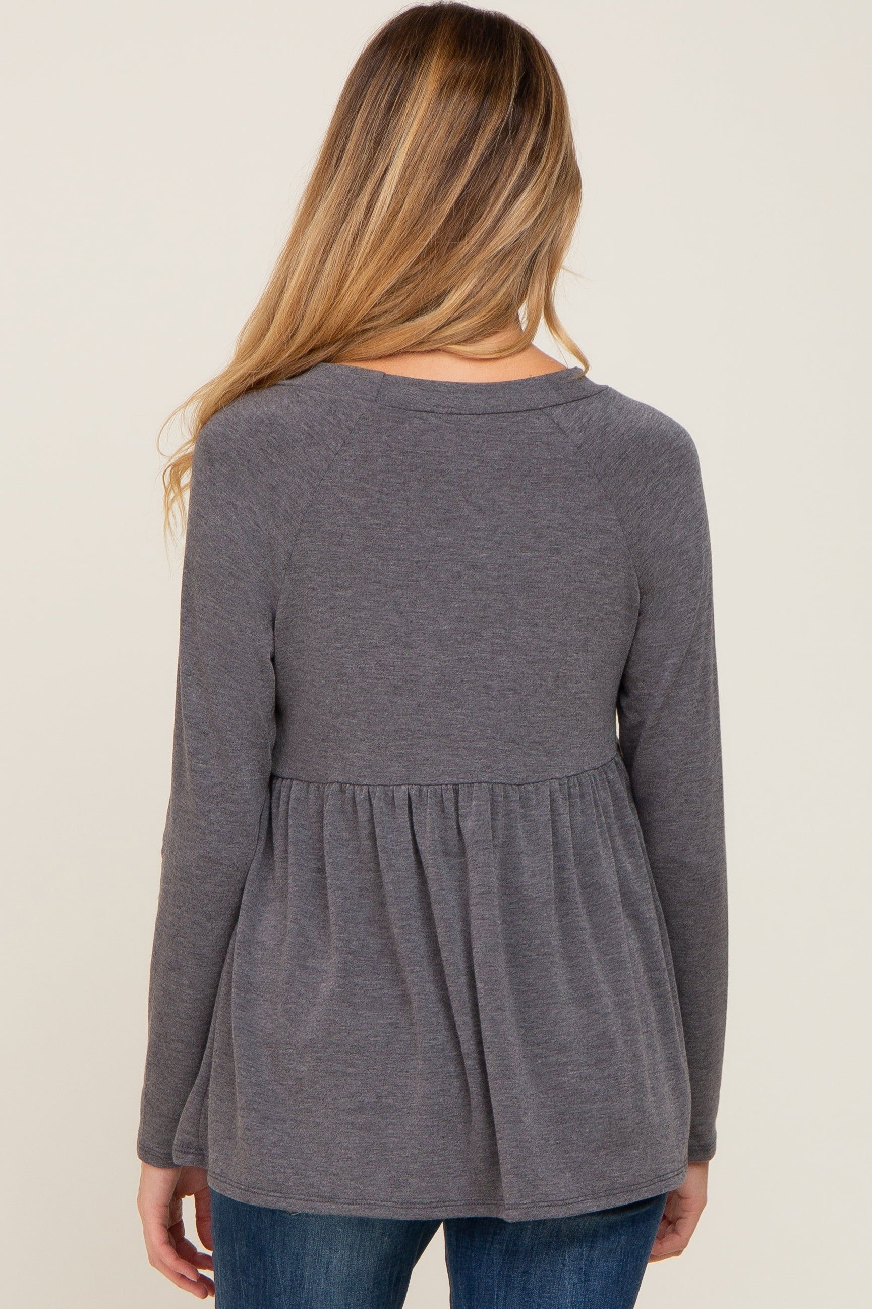 Charcoal Brushed Knit Long Sleeve Peplum Maternity Top sold by Pinkblush product image thumbnail 3