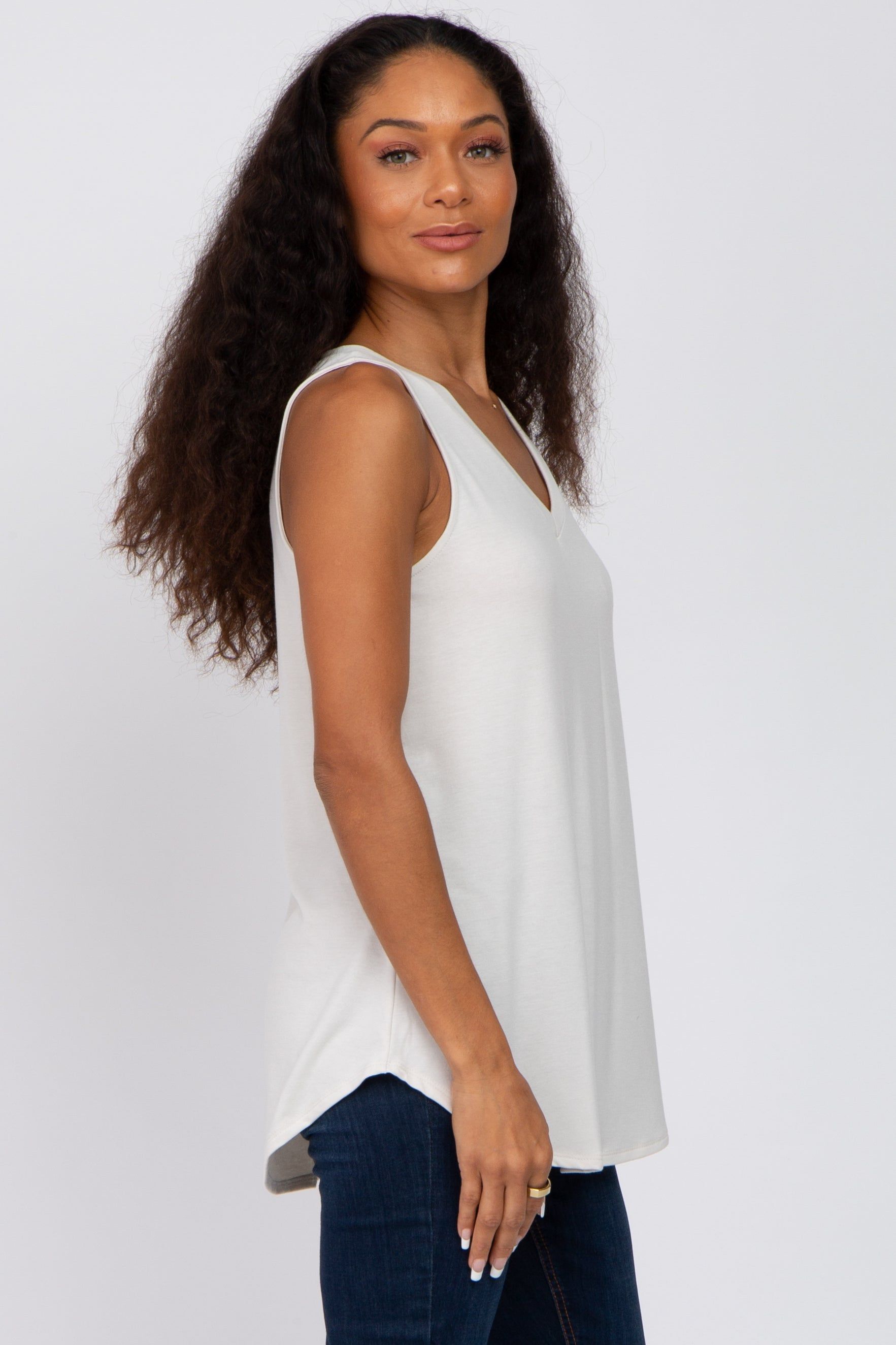 Ivory V-Neck Tank Top sold by Pinkblush product image thumbnail 2